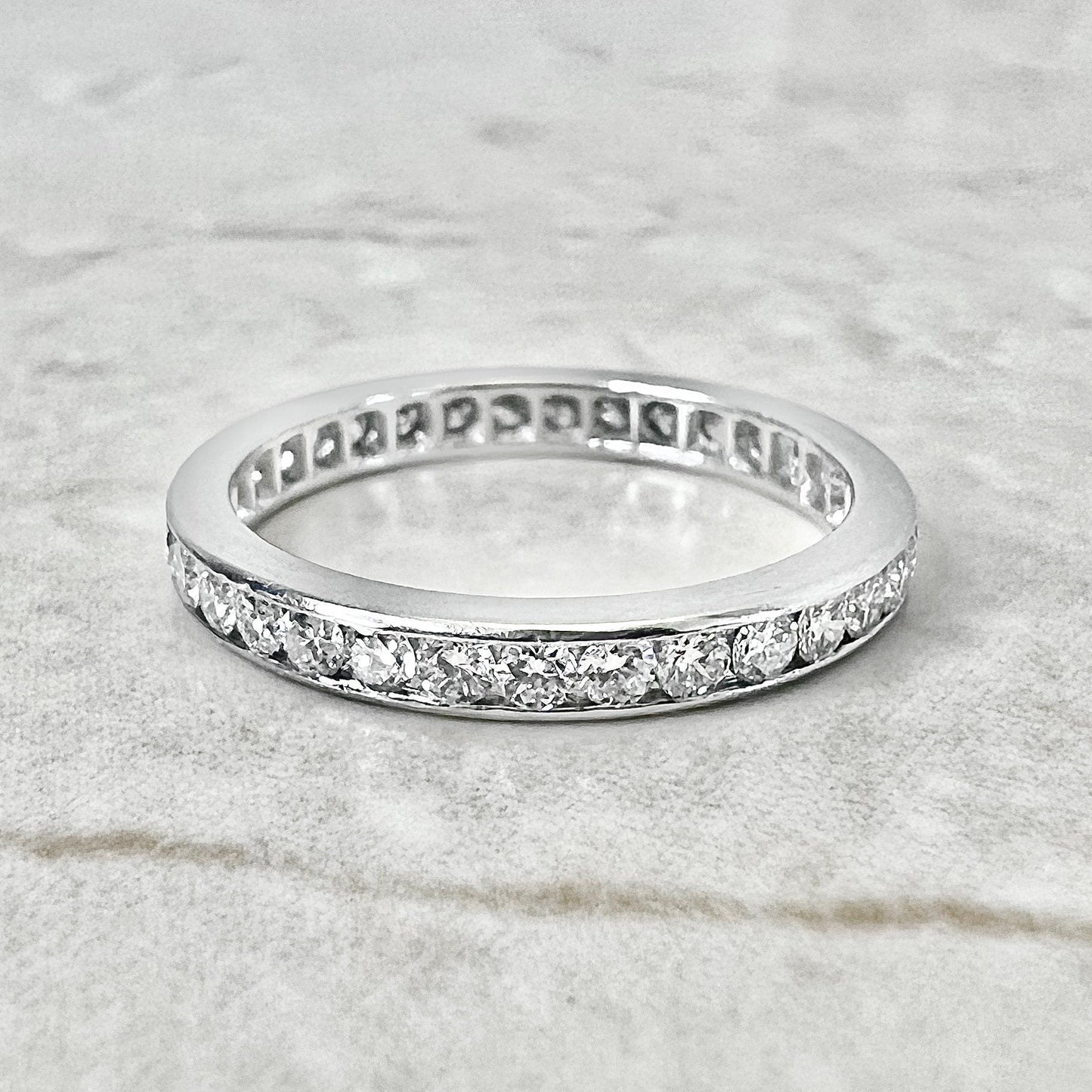 Fine Handcrafted Platinum Channel - Set 1 Carat Round Diamond Eternity Band Ring - WeilJewelry