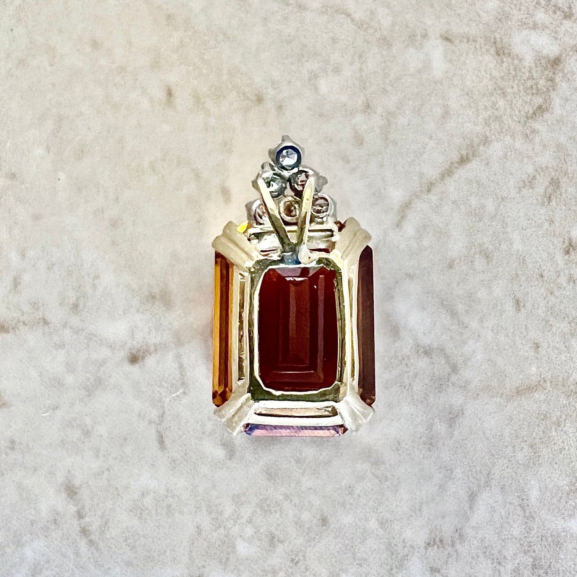 Fine Large 14 Karat Two - Tone Gold Emerald Cut Citrine & Diamond Pendant - WeilJewelry