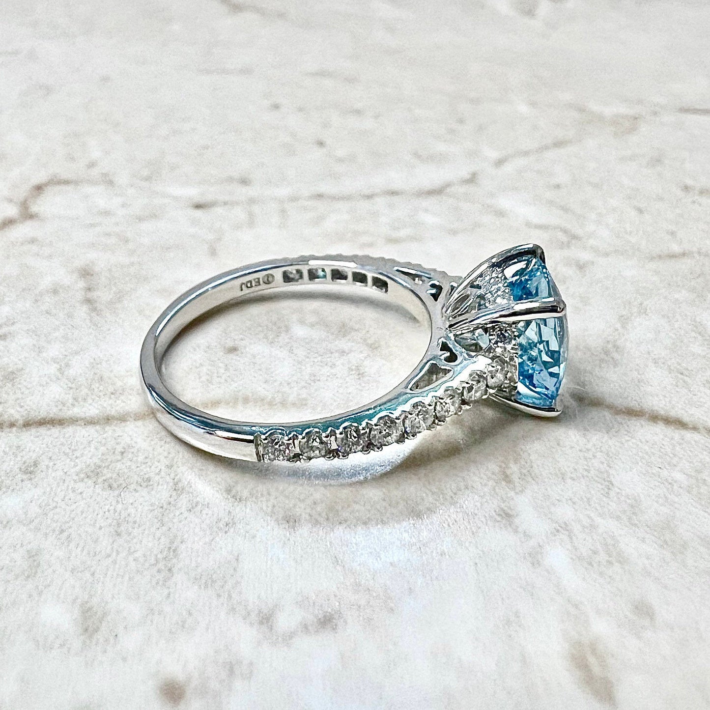 Platinum Aquamarine & Diamond Solitaire Ring - Aquamarine Ring - Aquamarine Solitaire - Aquamarine Engagement Ring - March Birthstone Ring