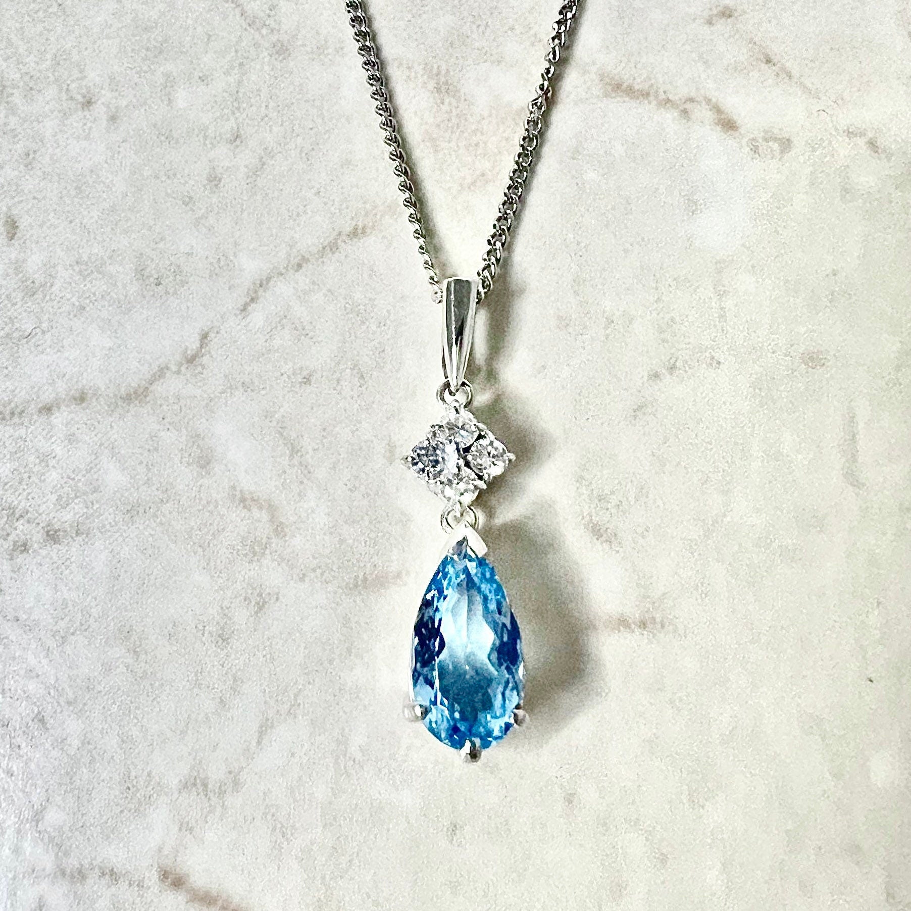 Fine Platinum 2.36 Carats Pear Shape Aquamarine & Diamond Pendant Necklace - WeilJewelry