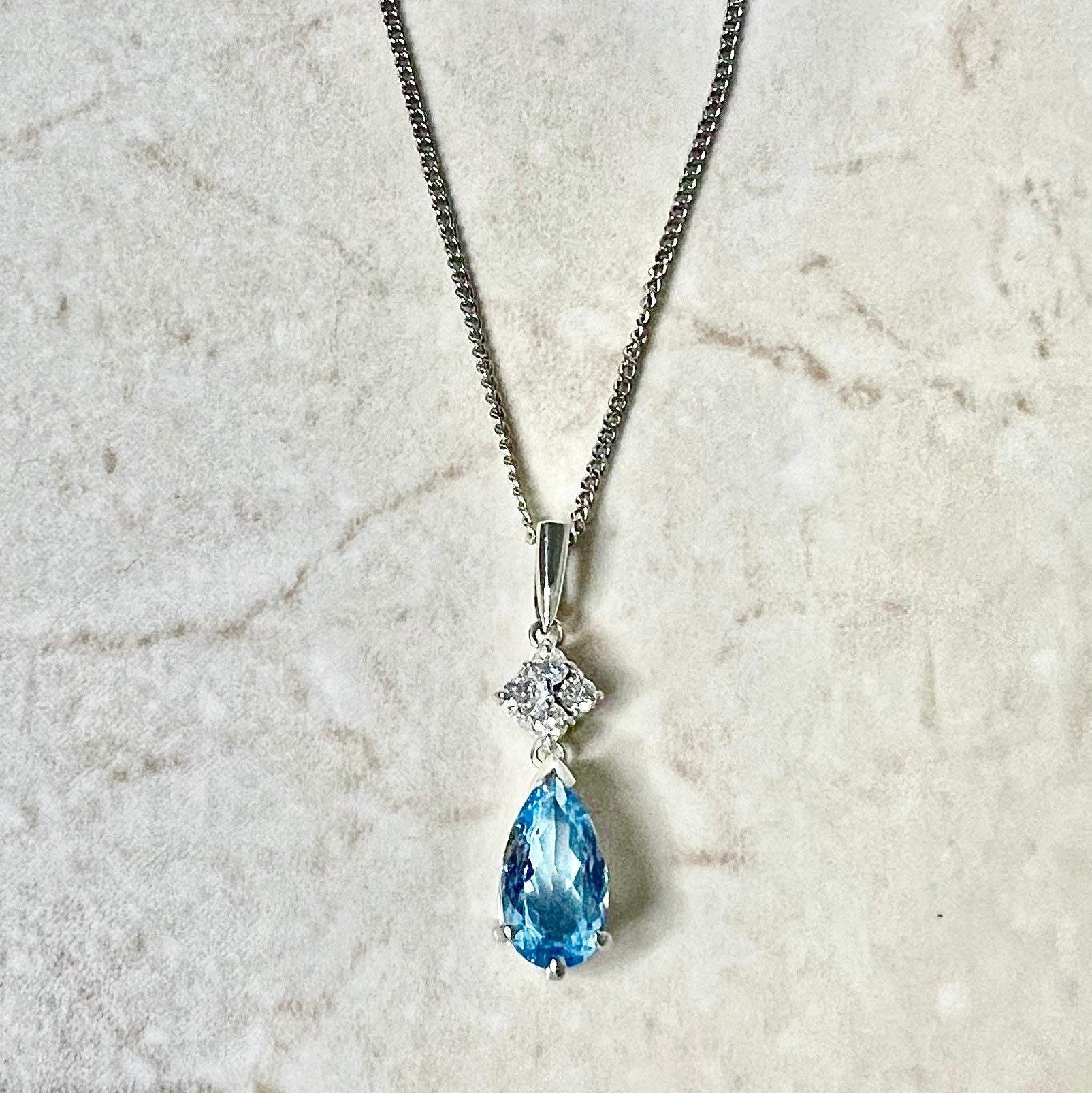 Fine Platinum 2.36 Carats Pear Shape Aquamarine & Diamond Pendant Necklace - WeilJewelry