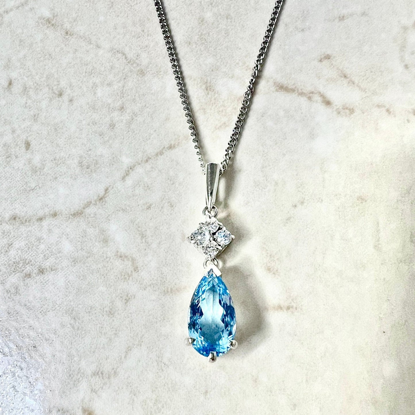 Fine Platinum 2.36 Carats Pear Shape Aquamarine & Diamond Pendant Necklace - WeilJewelry