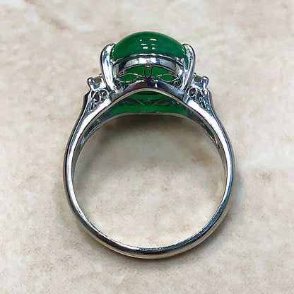 Fine Platinum Natural Jadeite And Diamond Cocktail Ring - Jade Ring - Size 7.25 - Birthday Gift