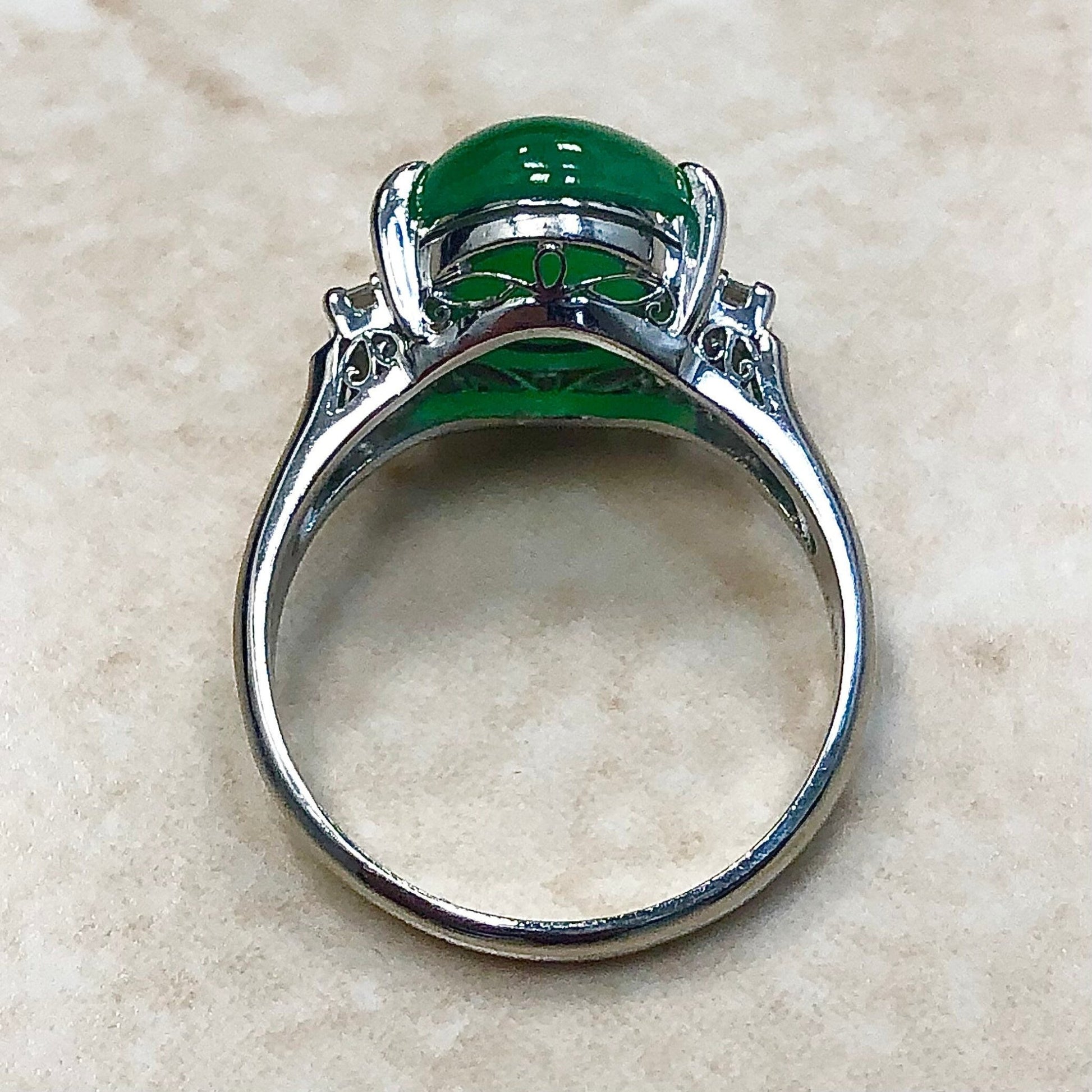 Fine Platinum 4.85 Carats Green Jadeite Jade & Diamond Cocktail Ring - WeilJewelry