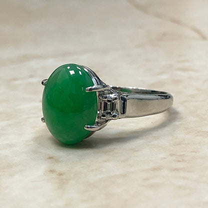 Fine Platinum 4.85 Carats Green Jadeite Jade & Diamond Cocktail Ring - WeilJewelry