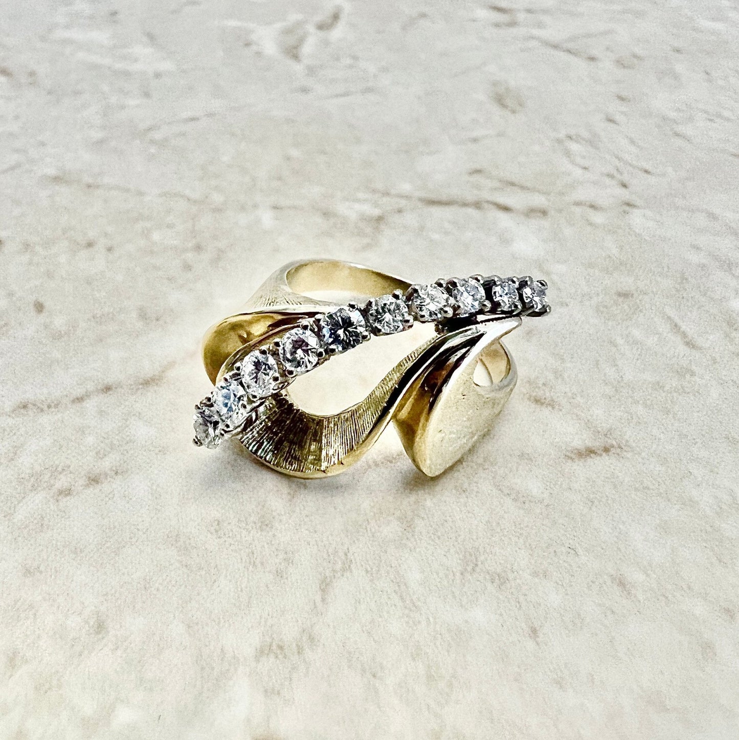 Fine Vintage 14K Diamond Cocktail Ring - Gold Graduated Diamond Ring - Two Tone Yellow & White Gold - Birthday Gift For Her - Best Gift