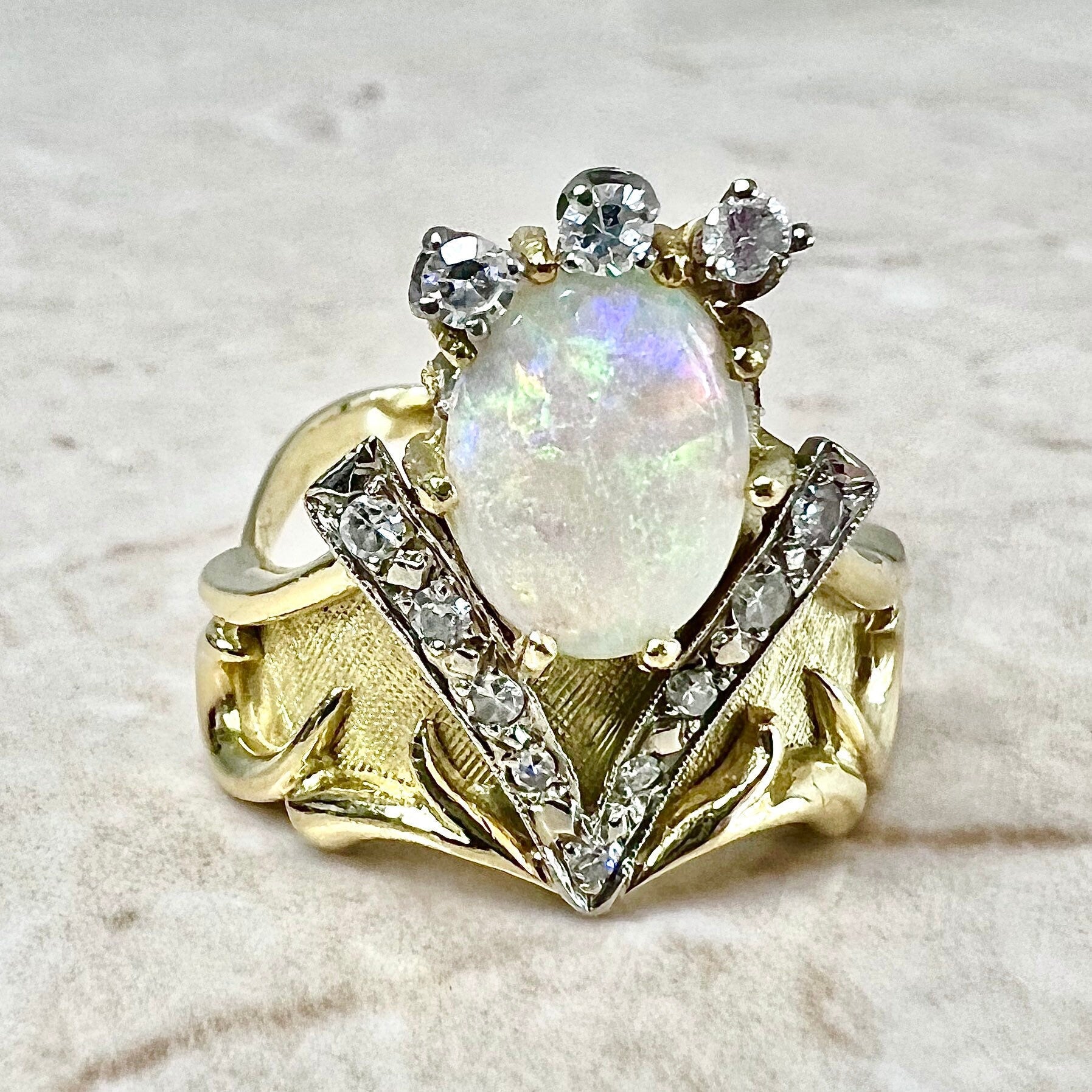 Art Deco Precious Fire Opal Diamond Ring Platinum 1920s