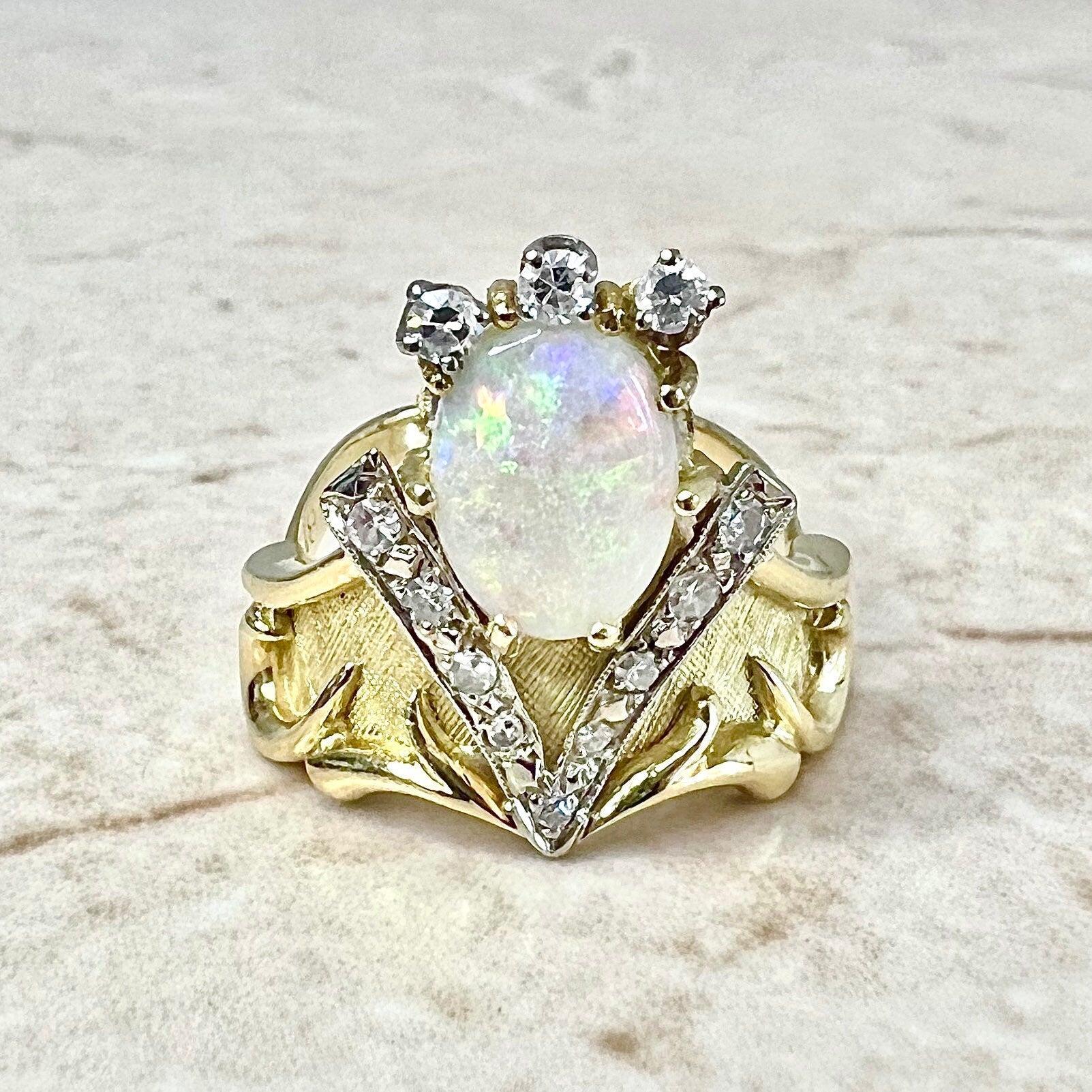 Antique Victorian Opal Diamond Cluster Ring Dated 1886 - Ruby Lane