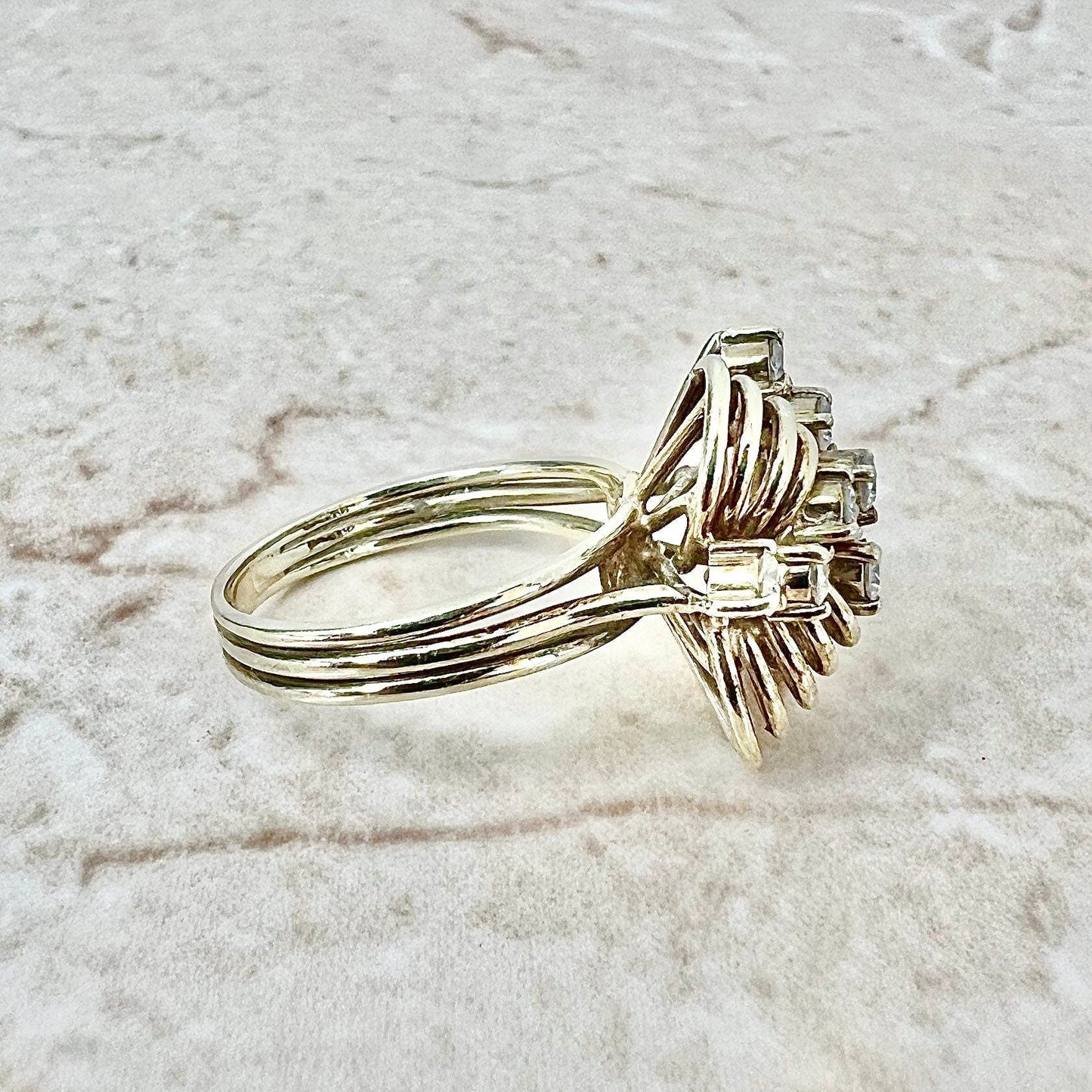 Fine Vintage 14K Diamond Ring - Yellow Gold Diamond Cocktail Ring - Statement Ring - Anniversary Ring - Birthday Gift - Best Gifts For Her