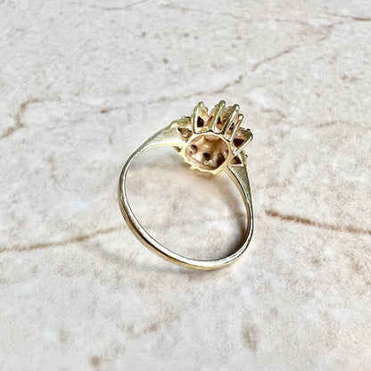 Fine Vintage Diamond & Natural Opal Halo Ring - 14 Karat Yellow Gold Flower Ring - October Birthstone - Birthday Gift - Best Gifts For Her