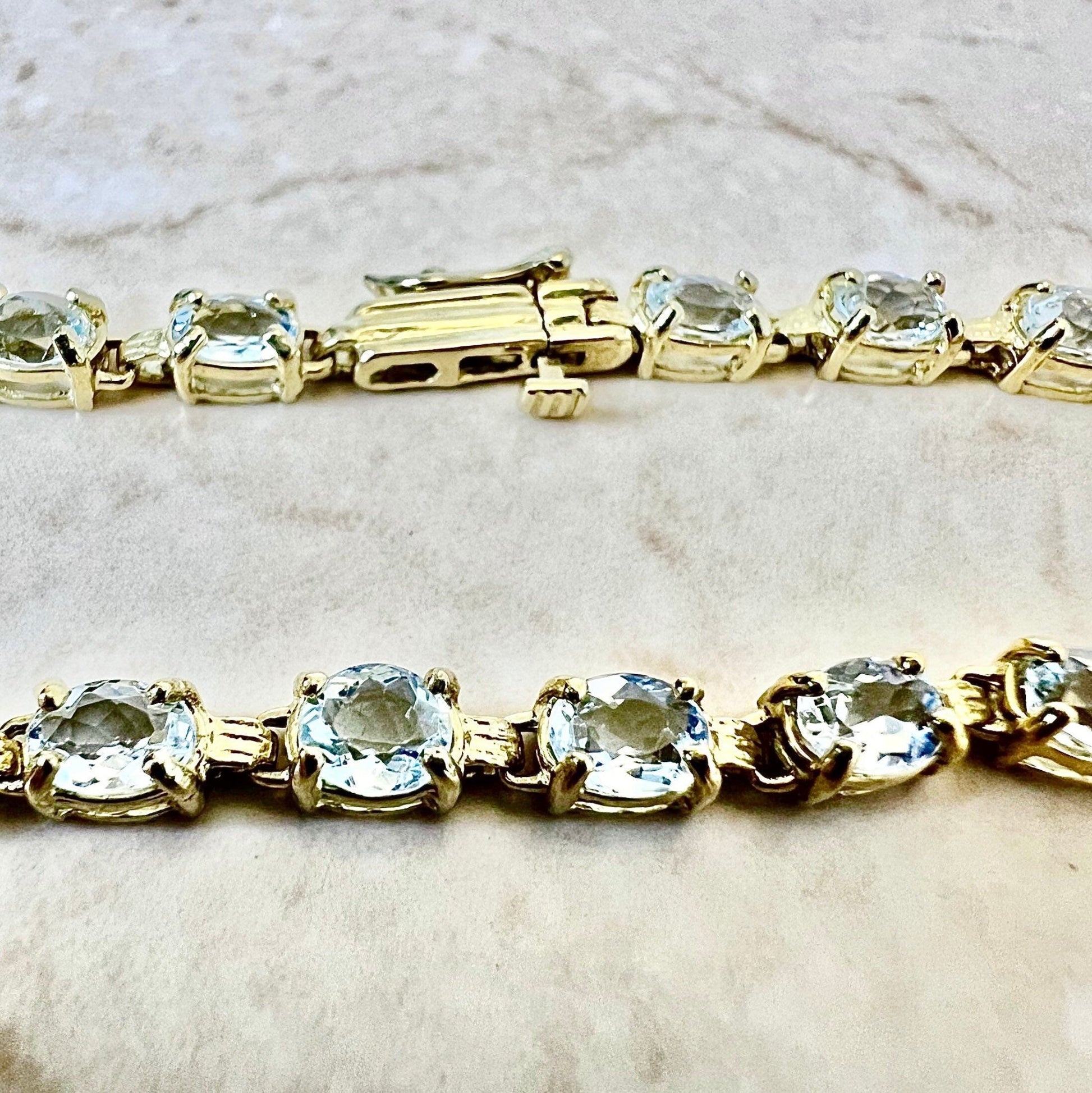 Fine Vintage 14K Natural Oval Aquamarine Tennis Bracelet - Yellow Gold Bracelet -  Aquamarine Bracelet - Birthday Gift - Best Gift For Her