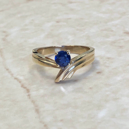 Fine Vintage 14K Sapphire Solitaire Ring - Yellow Gold Cocktail Ring - Engagement Ring - September Birthstone - Birthday Gift - Holiday Gift