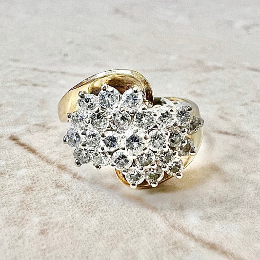 CLEARANCE 40% OFF - Fine Vintage 14 Karat Yellow & White Gold 1.35 Carat Diamond Cluster Ring - WeilJewelry