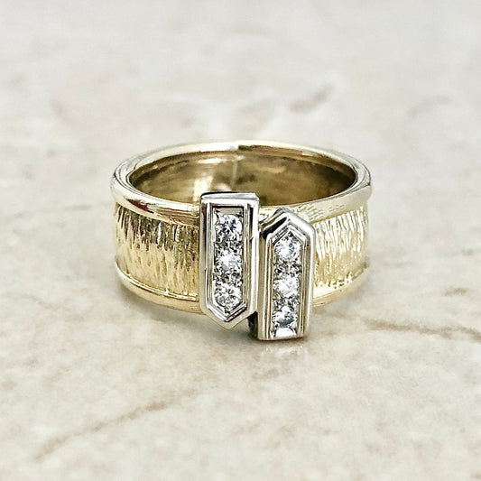 CLEARANCE 40% OFF - Fine Vintage 18 Karat Two-Tone Gold Diamond Band Ring