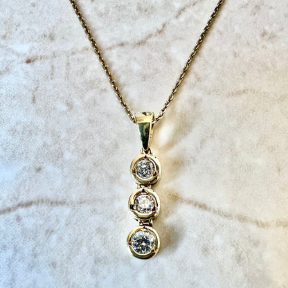 Fine Vintage 18 Karat Yellow Gold 0.30 Carat Three - Stone Diamond Pendant Necklace - WeilJewelry