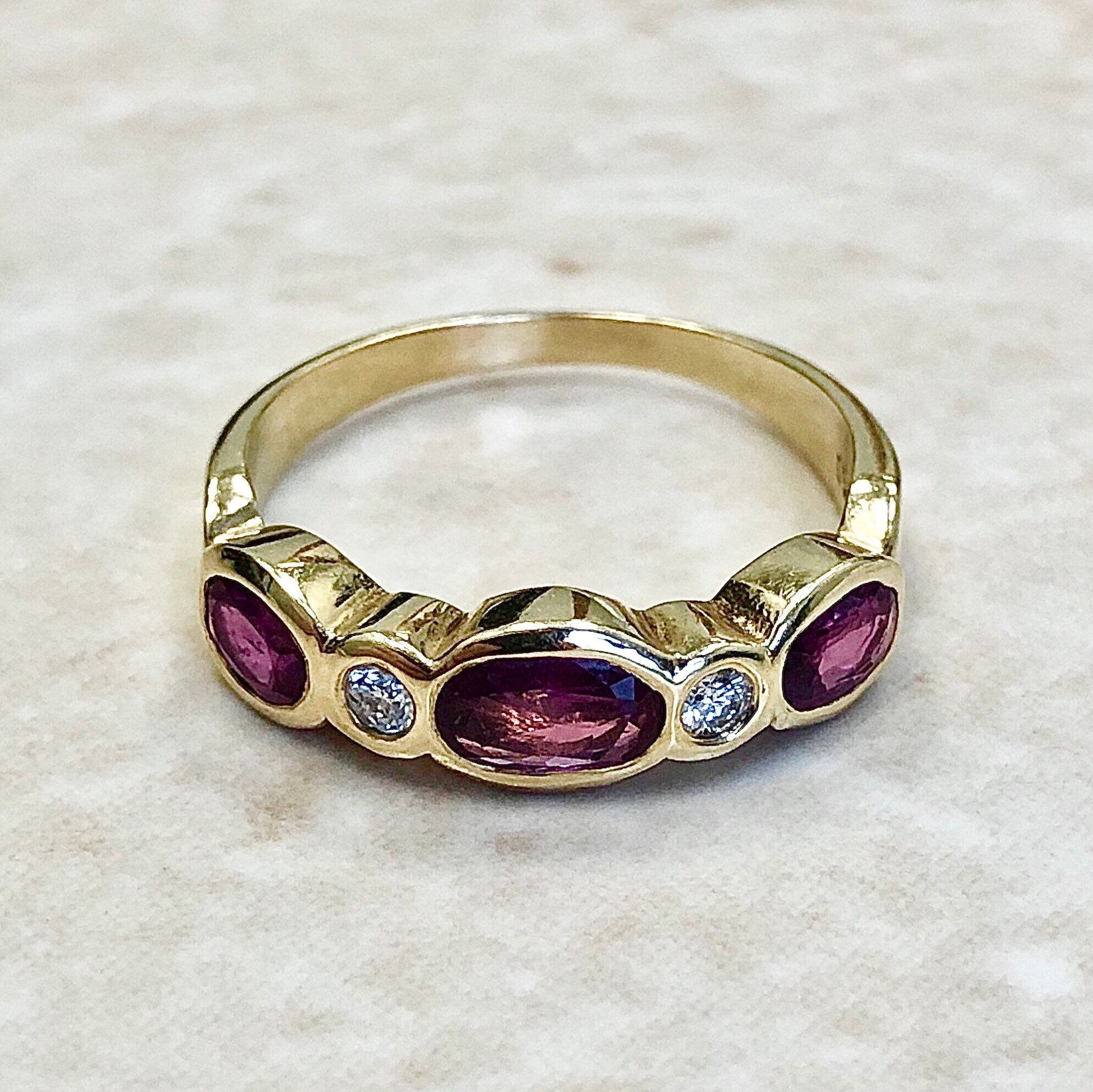 Fine Vintage 18 Karat Yellow Gold Ruby & Diamond Band Ring - WeilJewelry