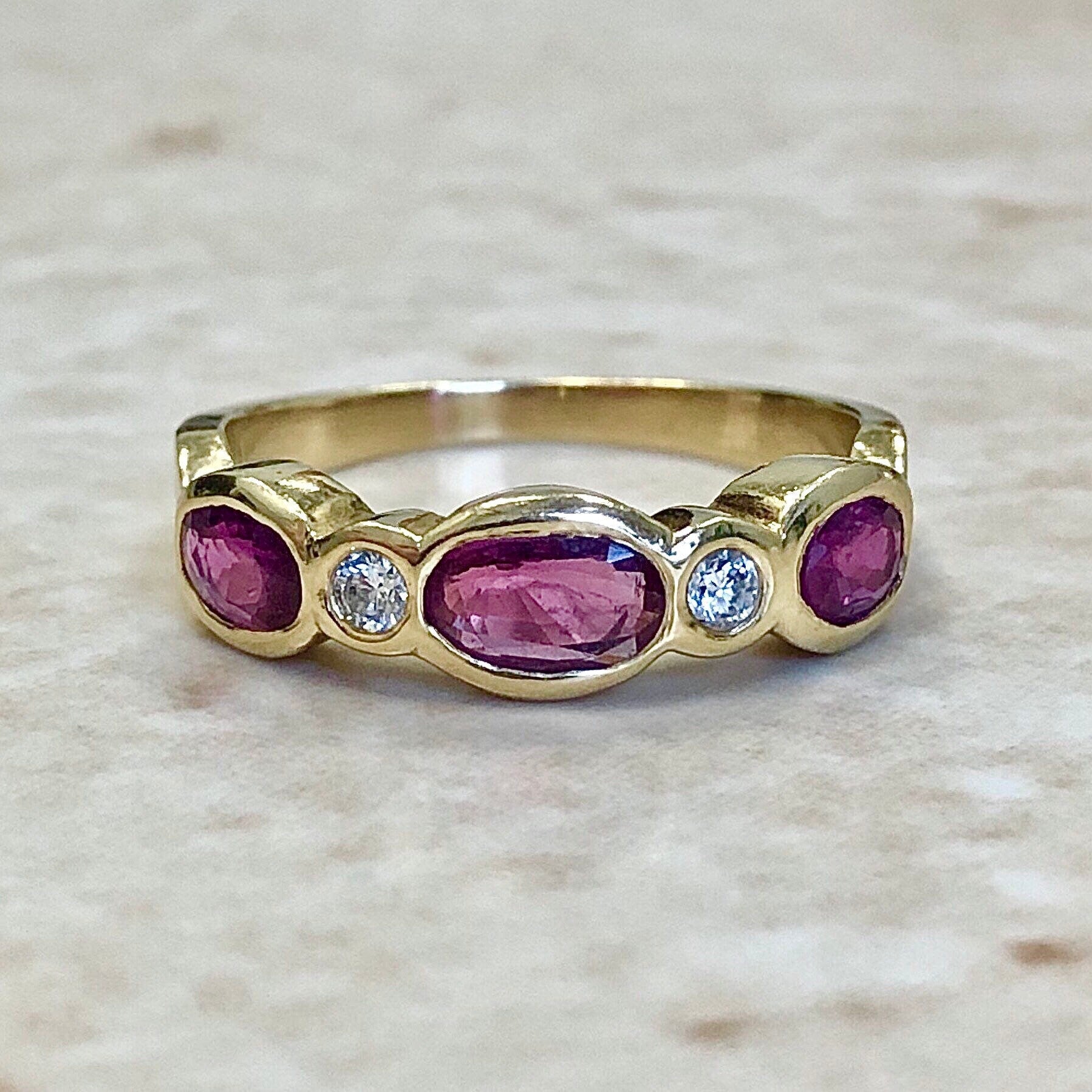 Fine Vintage Ruby & Diamond Ring - 18 Karat Yellow Gold - Cocktail Ring - Ruby Ring - July Birthstone - Anniversary Ring - Size 6 1/2