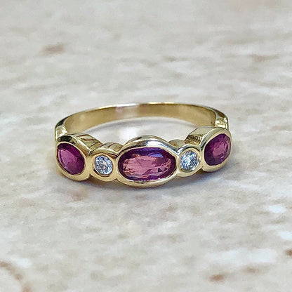 Fine Vintage Ruby & Diamond Ring - 18 Karat Yellow Gold - Cocktail Ring - Ruby Ring - July Birthstone - Anniversary Ring - Size 6 1/2