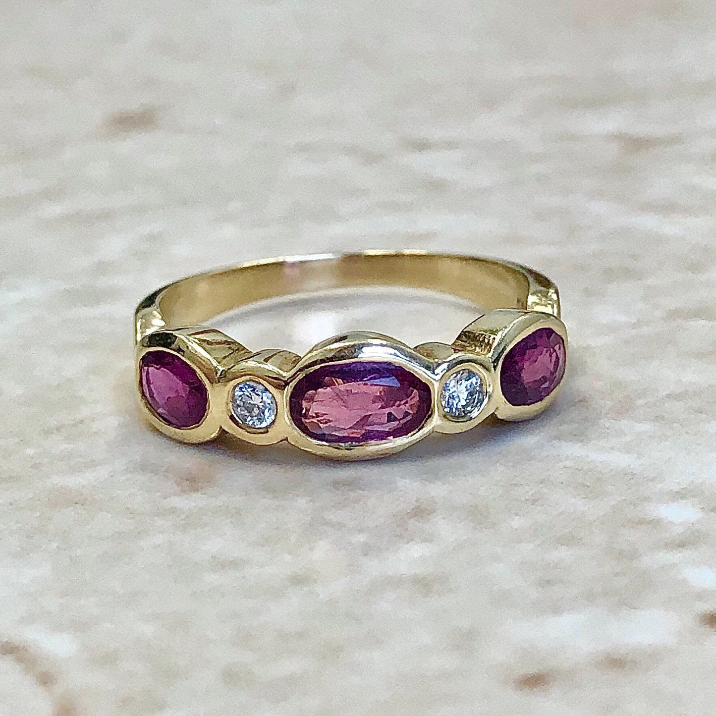 Fine Vintage 18 Karat Yellow Gold Ruby & Diamond Band Ring - WeilJewelry