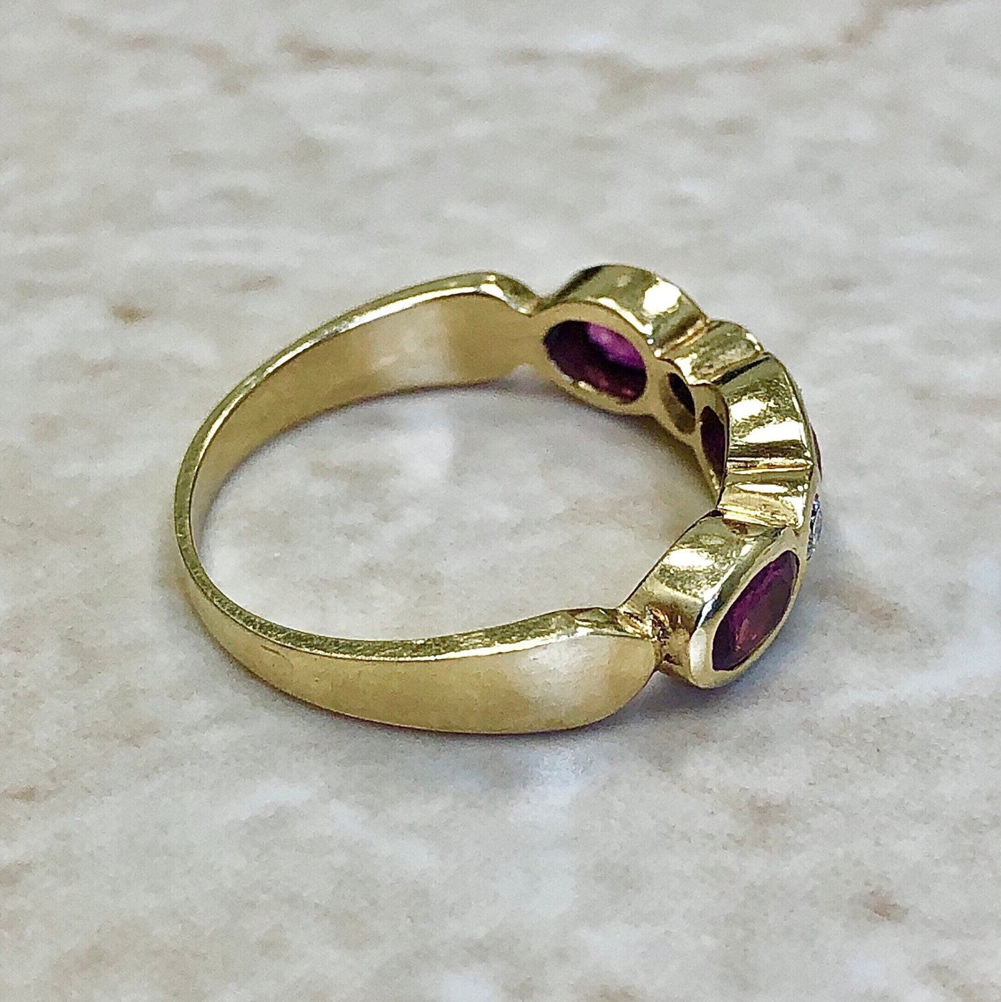 Fine Vintage 18 Karat Yellow Gold Ruby & Diamond Band Ring - WeilJewelry