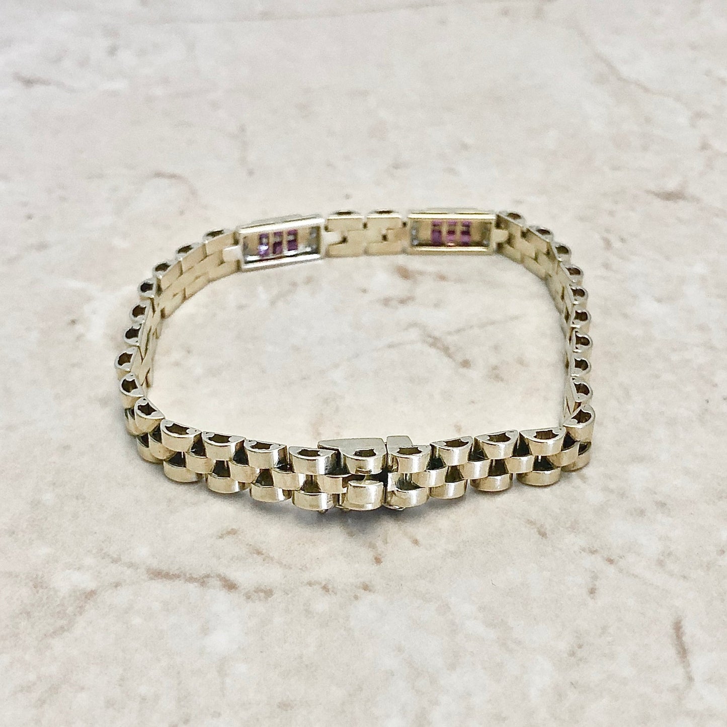 Fine Vintage 18 Karat Yellow Gold Ruby & Diamond Link Bracelet
