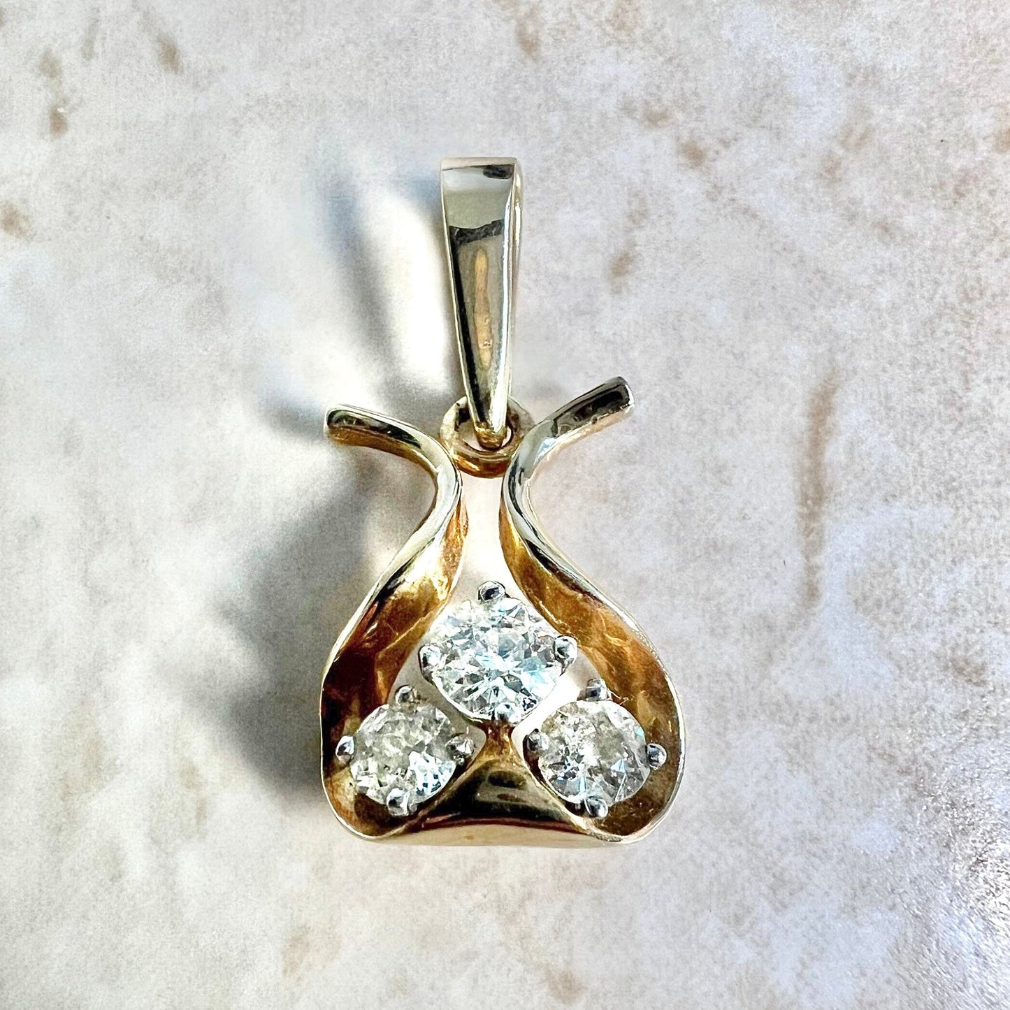 Fine Vintage 1950’s 14 Karat Yellow Gold 0.60 Carat Three - Stone Old European Diamond Pendant - WeilJewelry