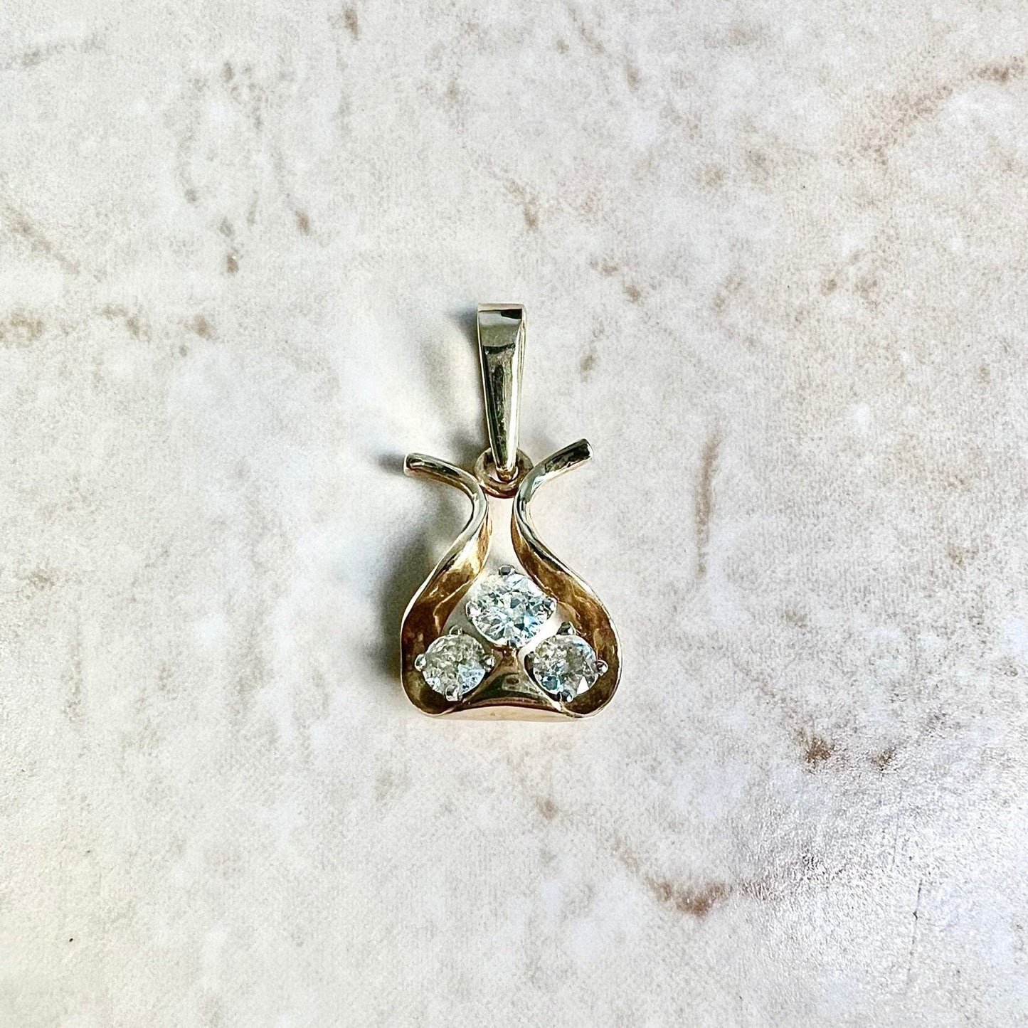 Fine Vintage 14K 3 Stone Diamond Pendant Necklace 0.60 CT - 14 Karat Two Tone Gold Diamond Necklace - Vintage Pendant -Best Gifts For Her