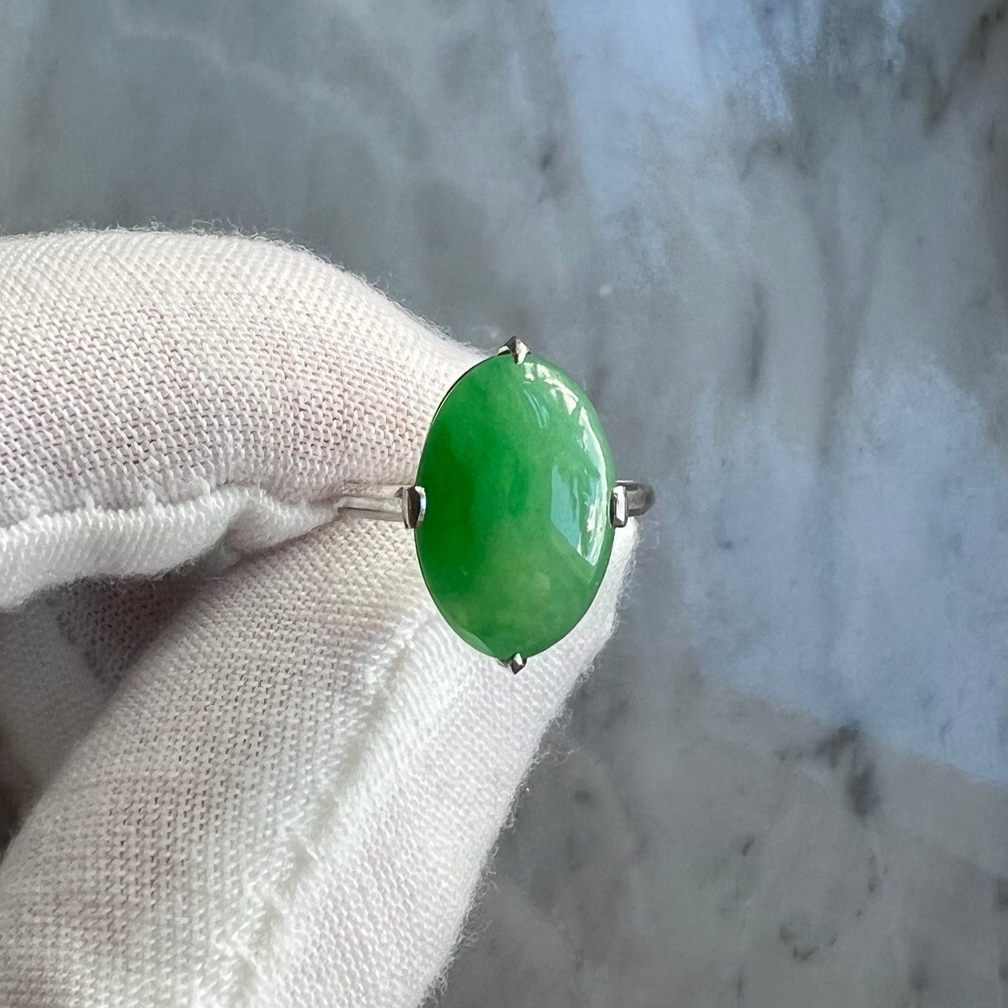 Fine Vintage 1960’s Platinum Natural 4.75 Carats Green Jadeite Solitaire Ring - WeilJewelry