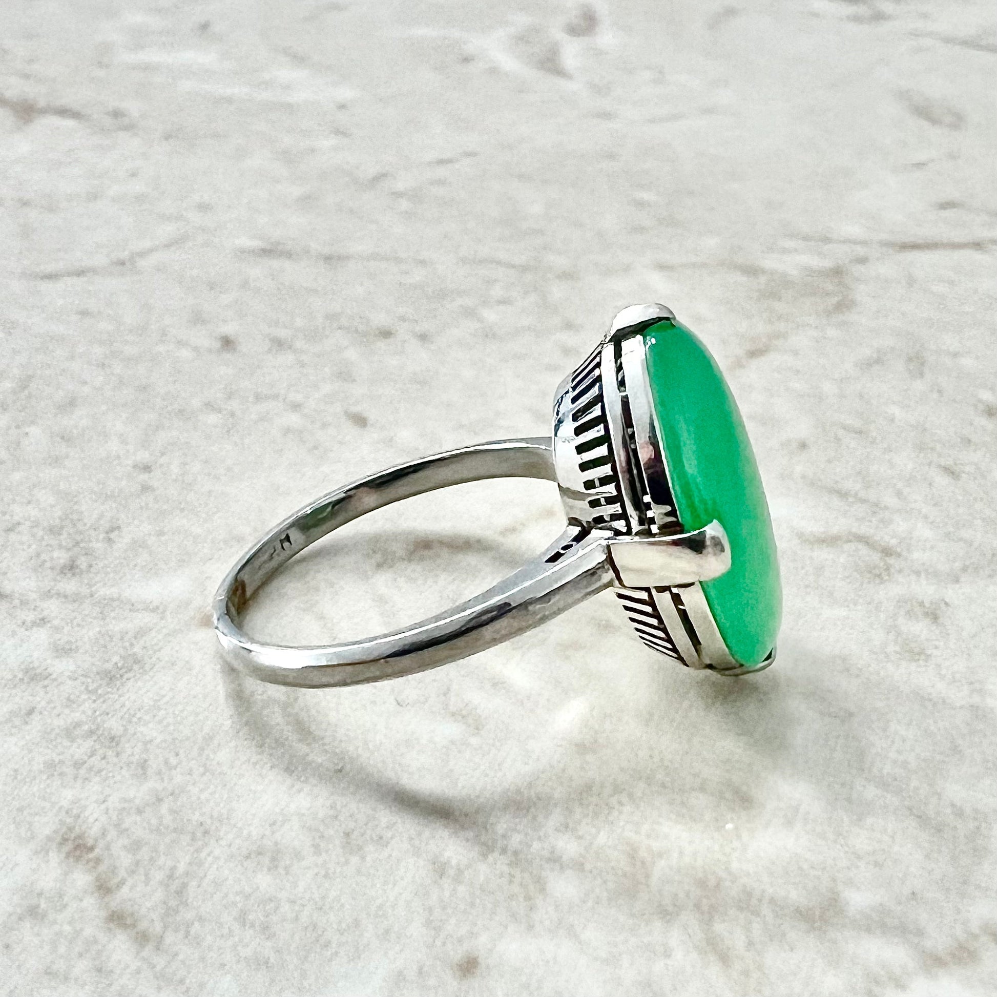 Fine Vintage 1960’s Platinum Natural 4.75 Carats Green Jadeite Solitaire Ring - WeilJewelry