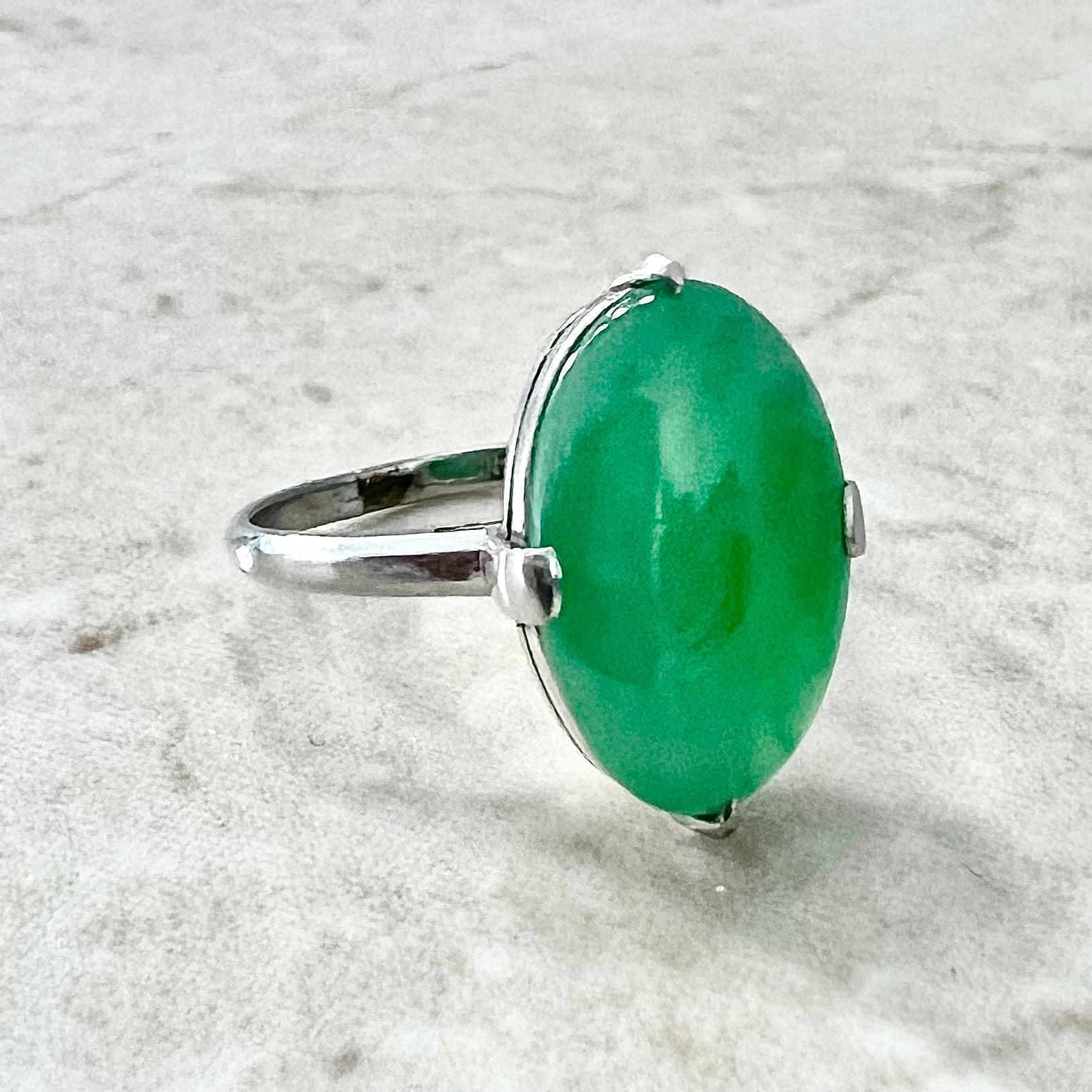 Fine Vintage 1960’s Platinum Natural 4.75 Carats Green Jadeite Solitaire Ring - WeilJewelry