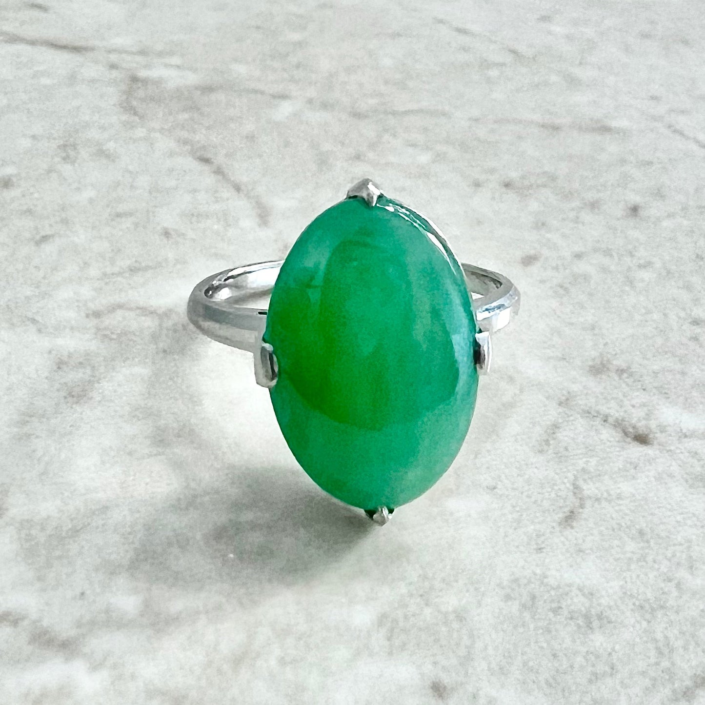 Fine Vintage 1960’s Platinum Natural 4.75 Carats Green Jadeite Solitaire Ring