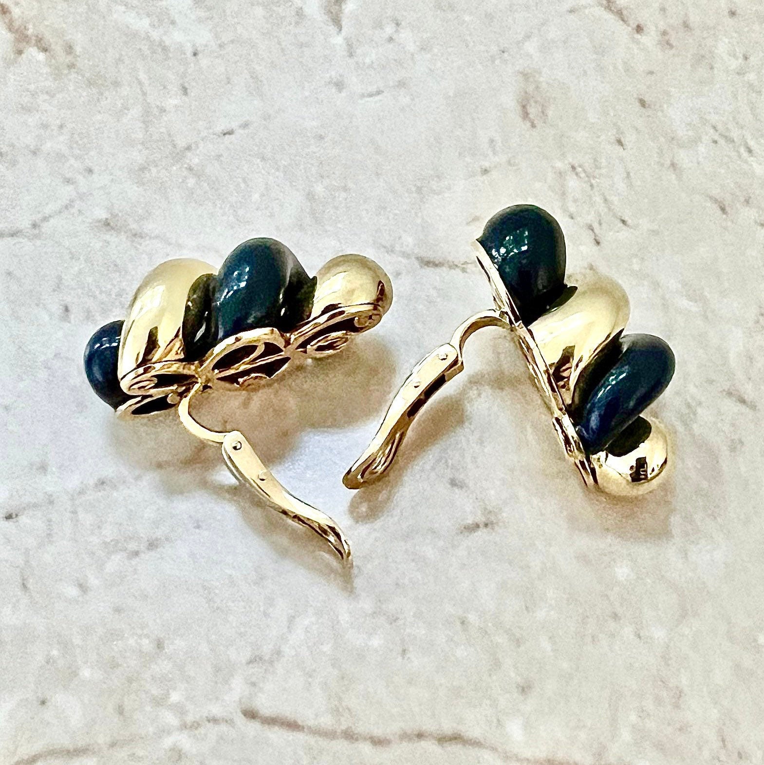 Fine Vintage 18 Karat Gold & Onyx Earrings By Carvin French - Gold Spiral Earrings - Statement Earrings - Cocktail Earrings - Gifts For Mom