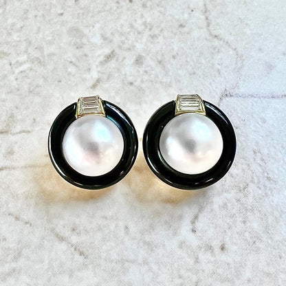 Handcrafted 18K South Sea Pearl, Diamond & Onyx Earrings By Carvin French - Vintage Pearl Earrings - Statement Earrings - Cocktail Earrings