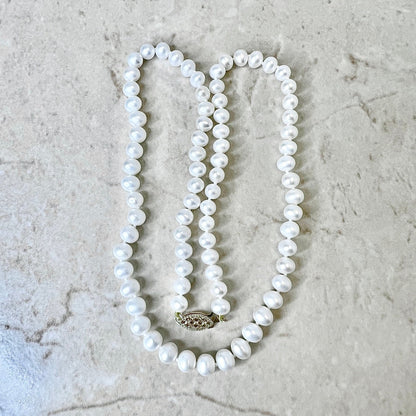 Pearl Necklace Freshwater White Pearl Strand With 14K Yellow Gold Clasp - Genuine Pearls - Birthday Gift -June Birthstone -Best Gift For Her