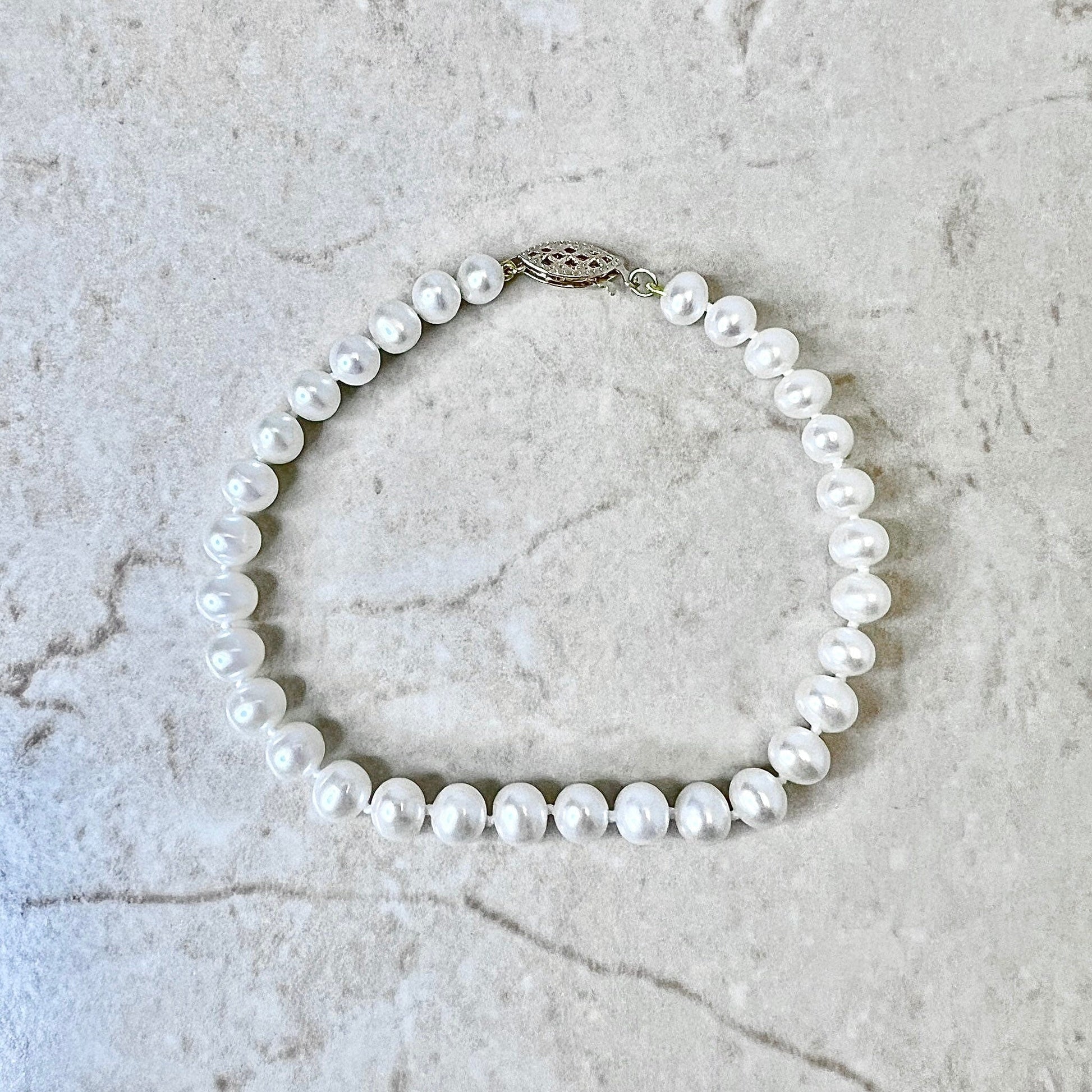 Pearl Bracelet Freshwater White Pearl Strand With 14K Yellow Gold Clasp - Genuine Pearls - Birthday Gift -June Birthstone -Best Gift For Her