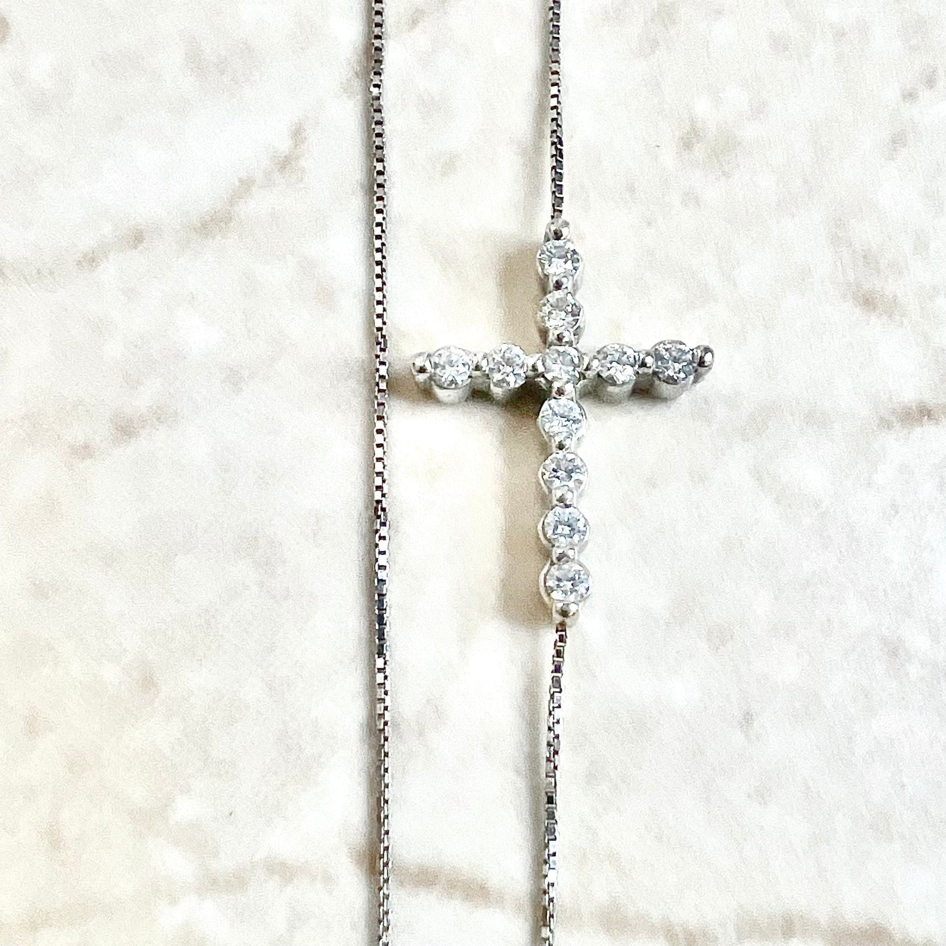 Horizontal 18 Karat White Gold Diamond Cross Pendant Necklace - WeilJewelry