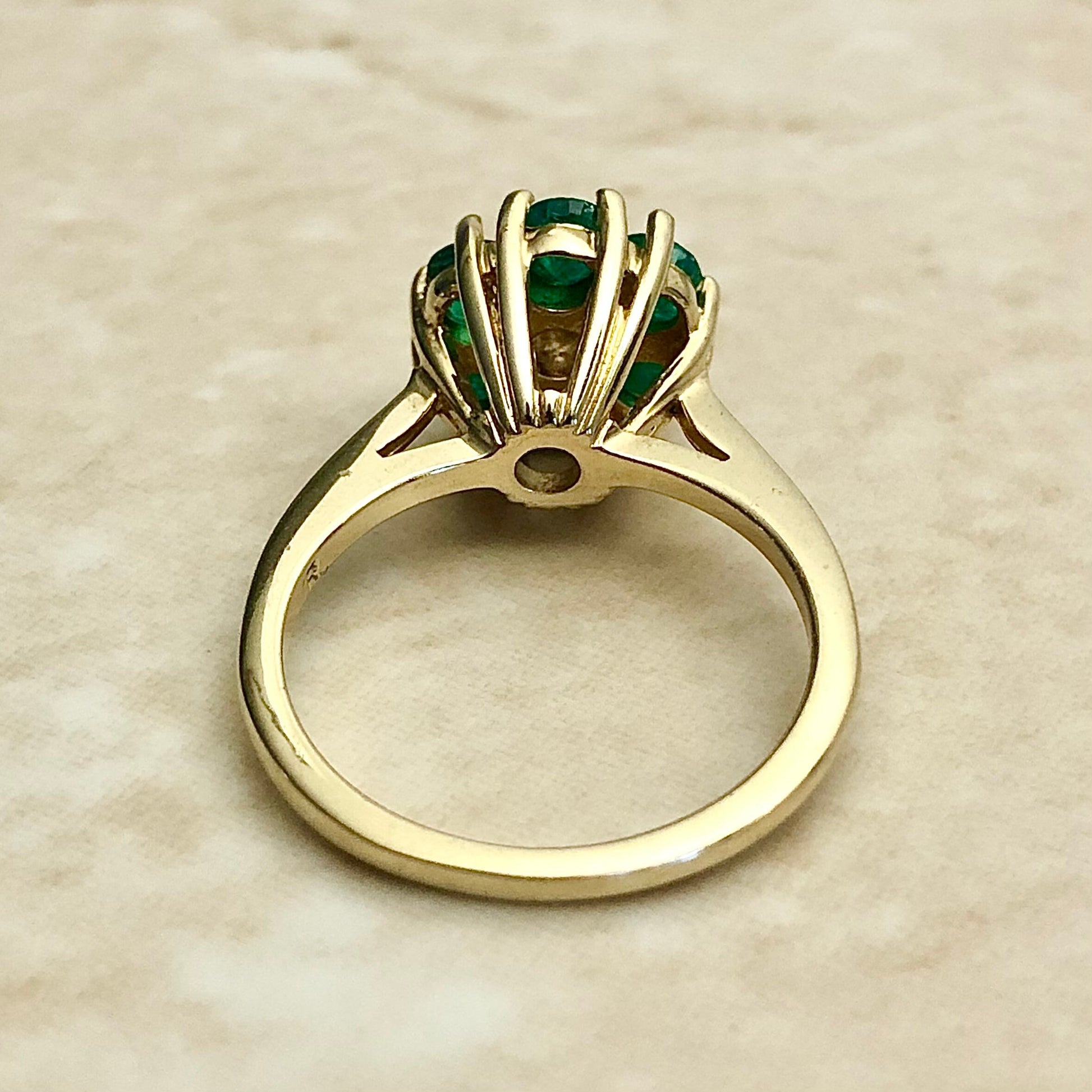 Fine Vintage 14 Karat Yellow Gold Natural Emerald & Diamond Halo Ring - WeilJewelry