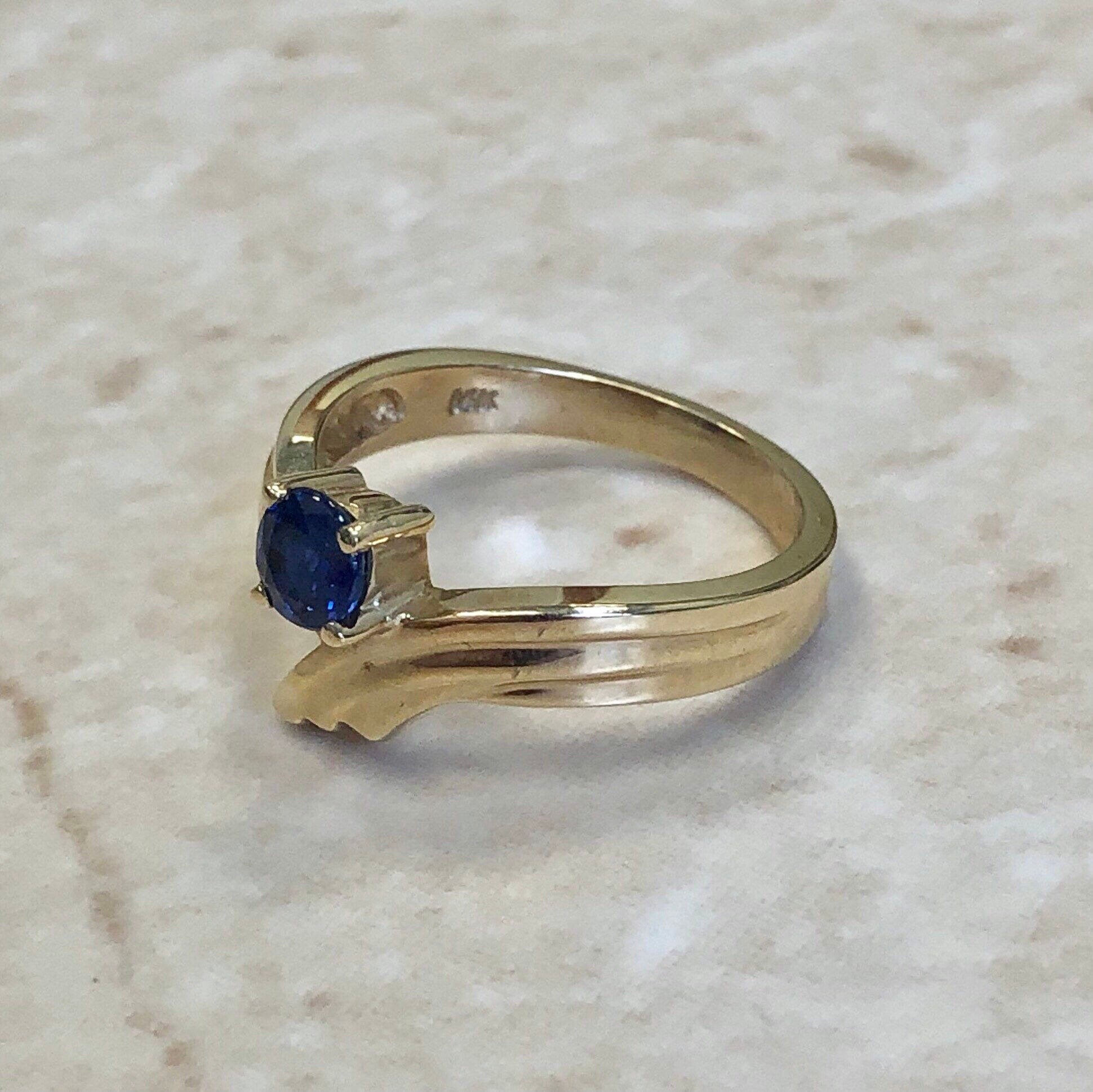 Fine Vintage 14K Sapphire Solitaire Ring - Yellow Gold Cocktail Ring - Engagement Ring - September Birthstone - Birthday Gift - Holiday Gift
