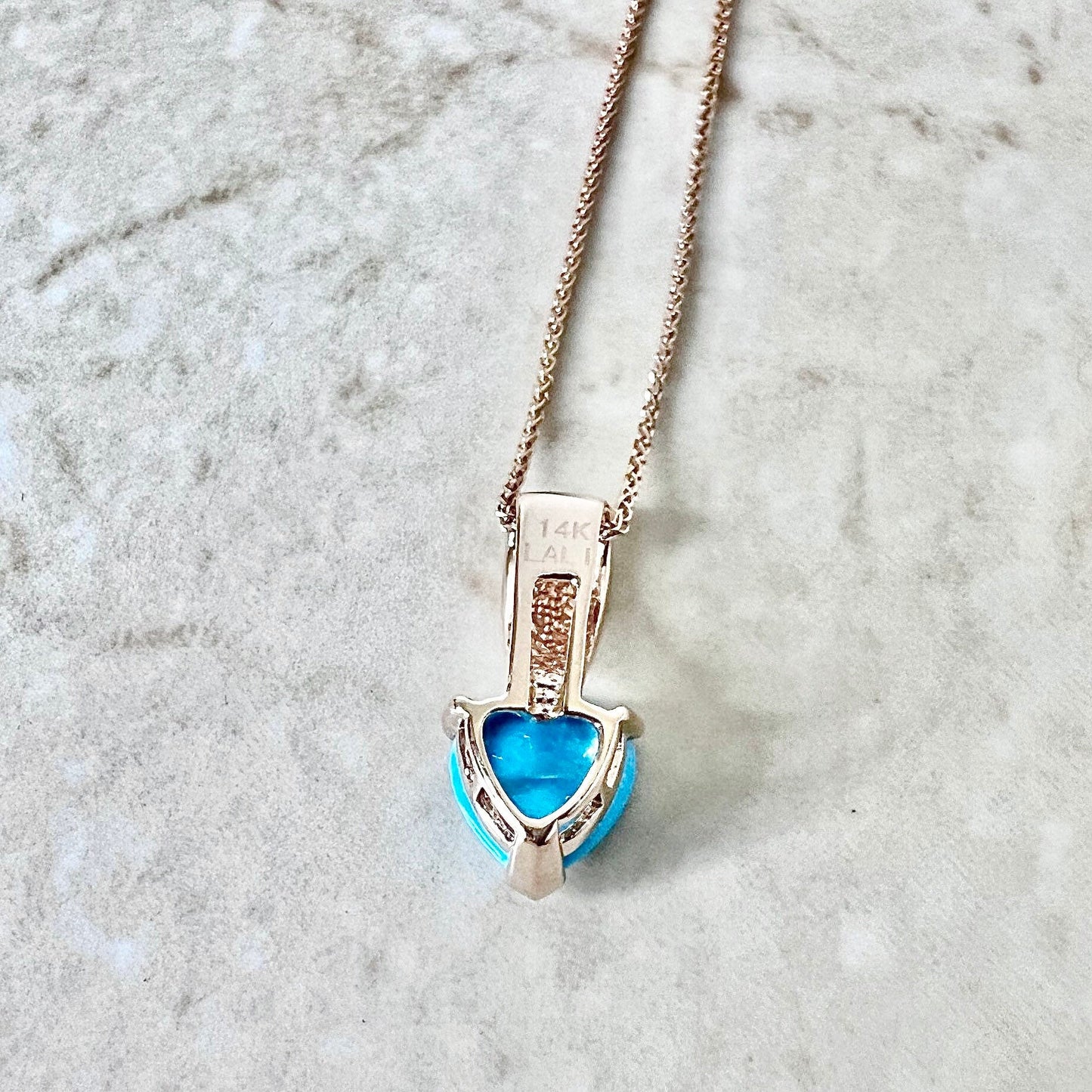 14K Turquoise And Diamond Heart Cocktail Ring & Pendant Necklace Set - Rose Gold Turquoise Set - Jewelry Set - Valentine’s Day Gifts For Her