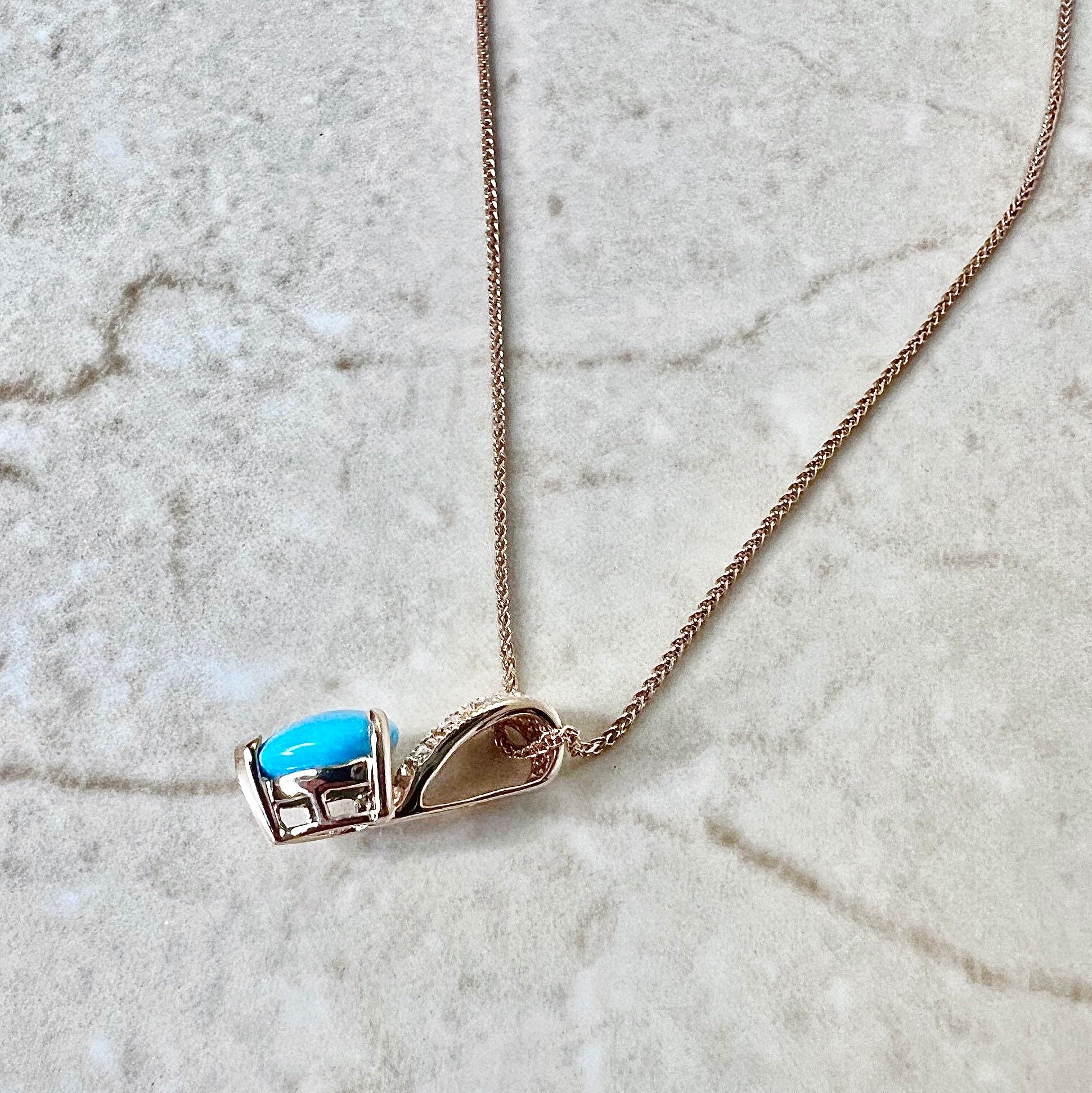 14K Turquoise And Diamond Heart Cocktail Ring & Pendant Necklace Set - Rose Gold Turquoise Set - Jewelry Set - Valentine’s Day Gifts For Her