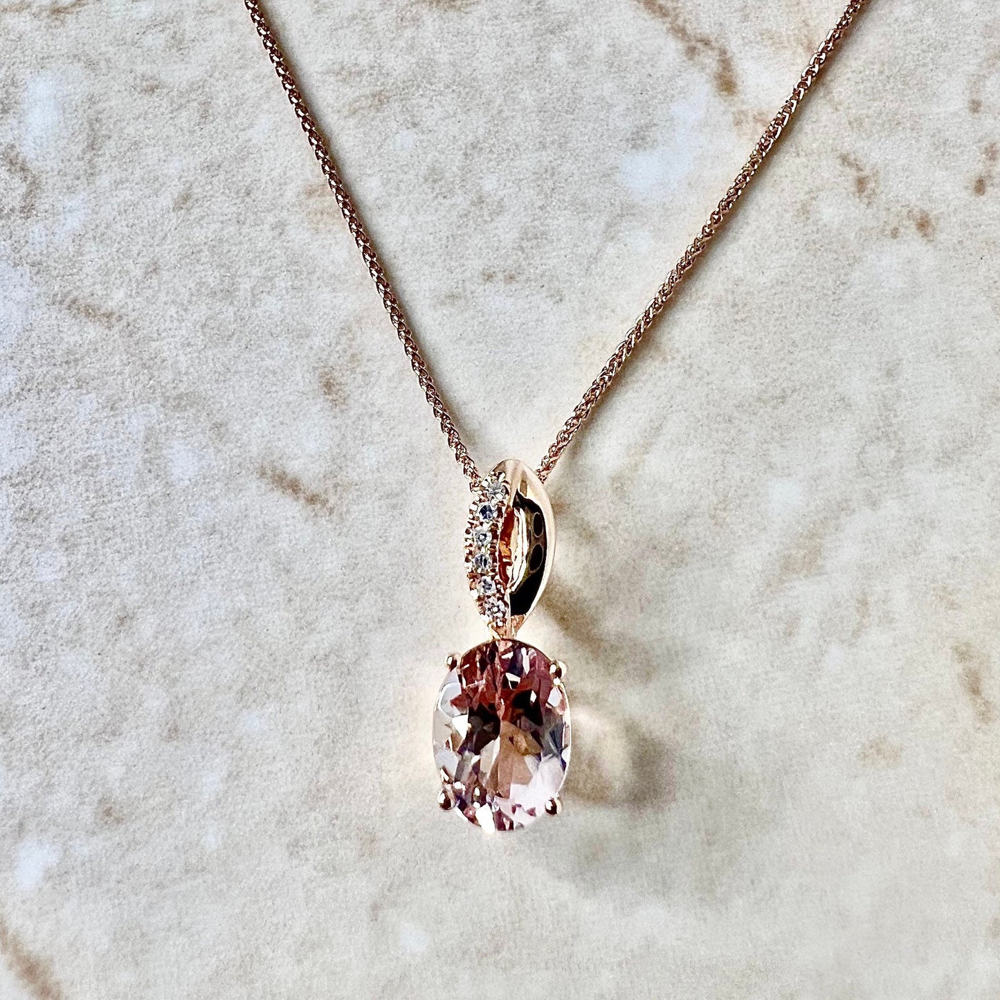 14 Karat Rose Gold Oval Morganite & Diamond Pendant Necklace - WeilJewelry