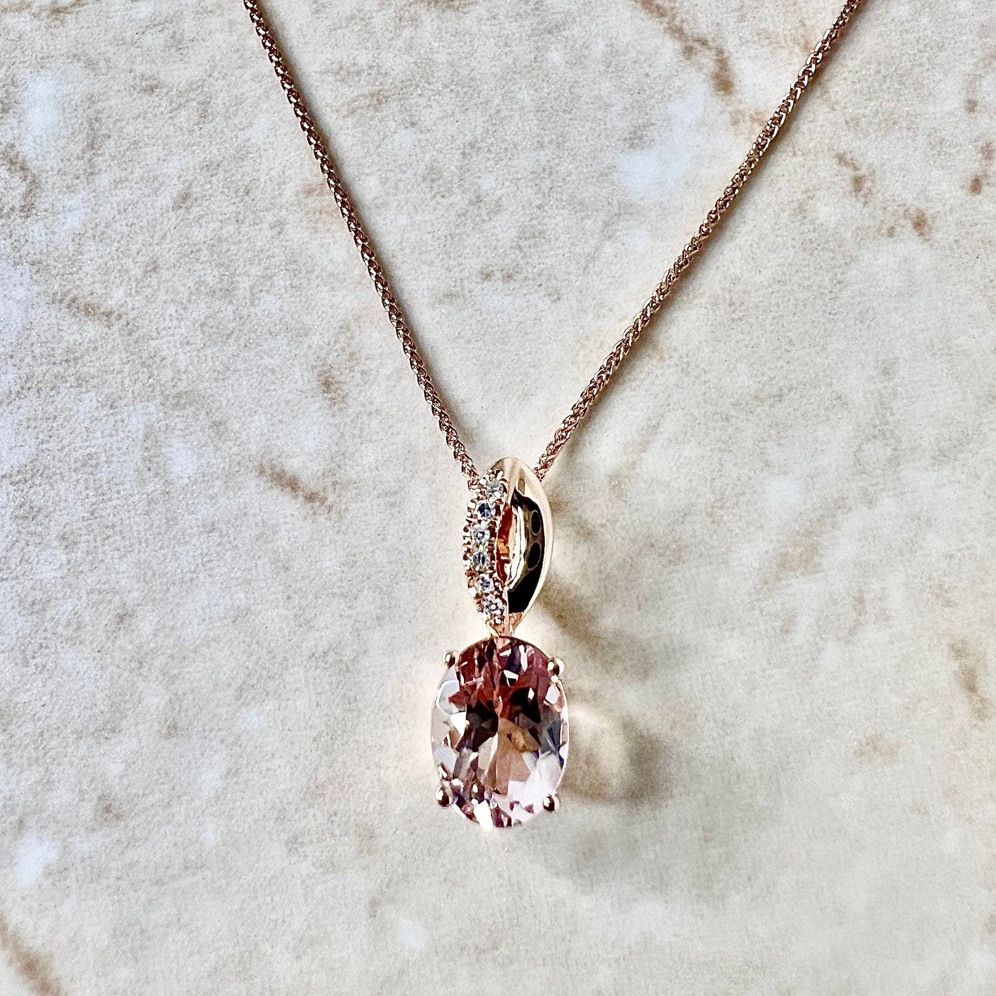 14 Karat Rose Gold Oval Morganite & Diamond Pendant Necklace - WeilJewelry