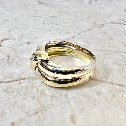 14K Diamond Crossover Band Ring - Two Tone Gold Band - Wedding Ring - Five Stone Ring - Promise Ring - Anniversary Ring - Best Gift For Her