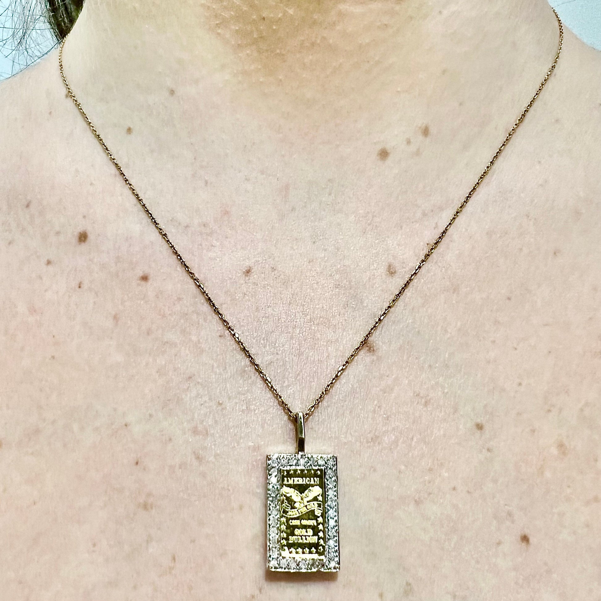 14K Solid Gold 1g Pure Gold Bar & Diamond Pendant Necklace - Two Tone Gold Bullion Pendant - Pure Gold Pendant - Best Gift For Her
