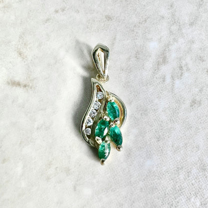 14 Karat Yellow Gold Emerald & Diamond Pendant - WeilJewelry