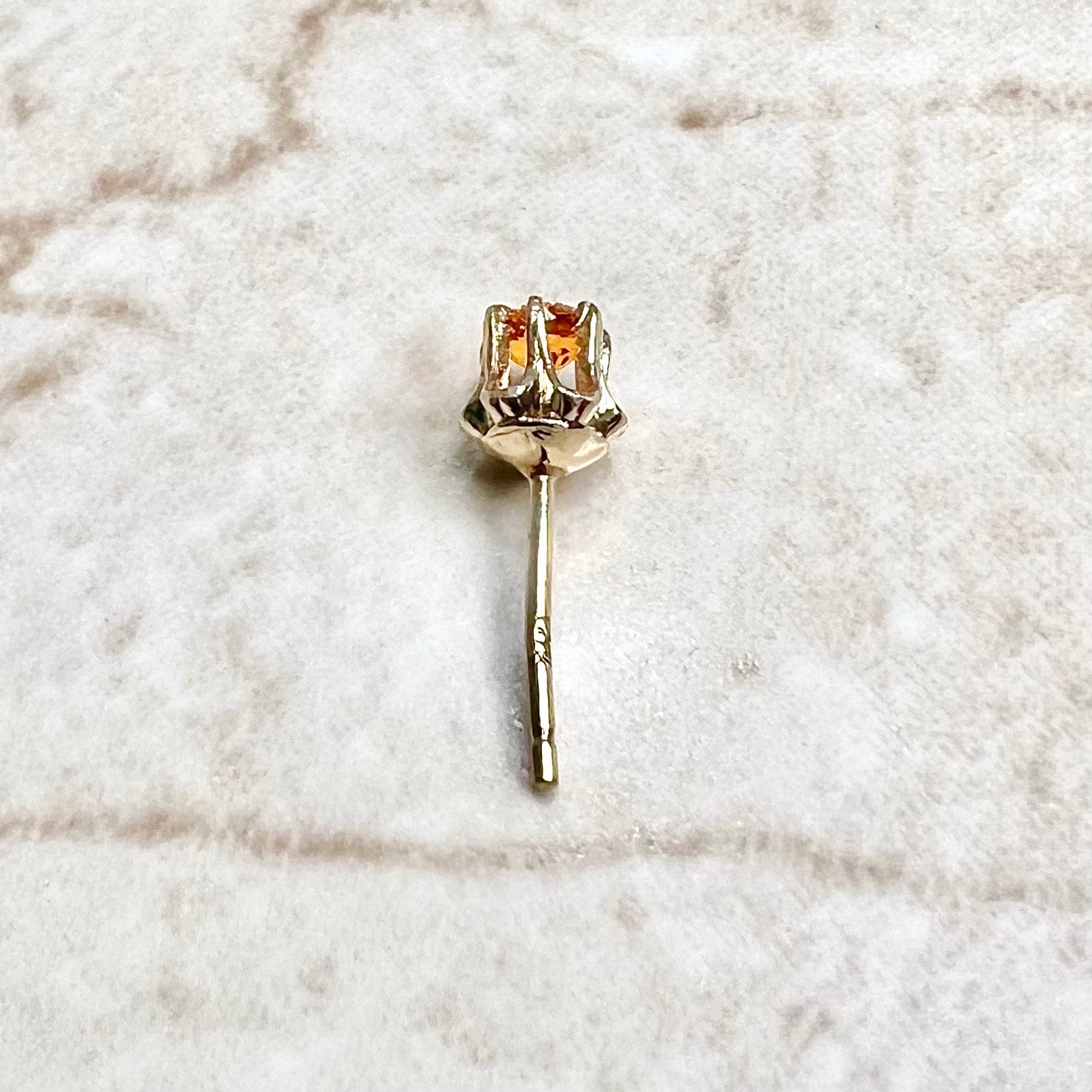 Antique Single 14K Orange Glass Stud Earring - 14K Yellow Gold Stud - Gemstone Stud - Single Earring - Gemstone Earring - Best Gifts For Her