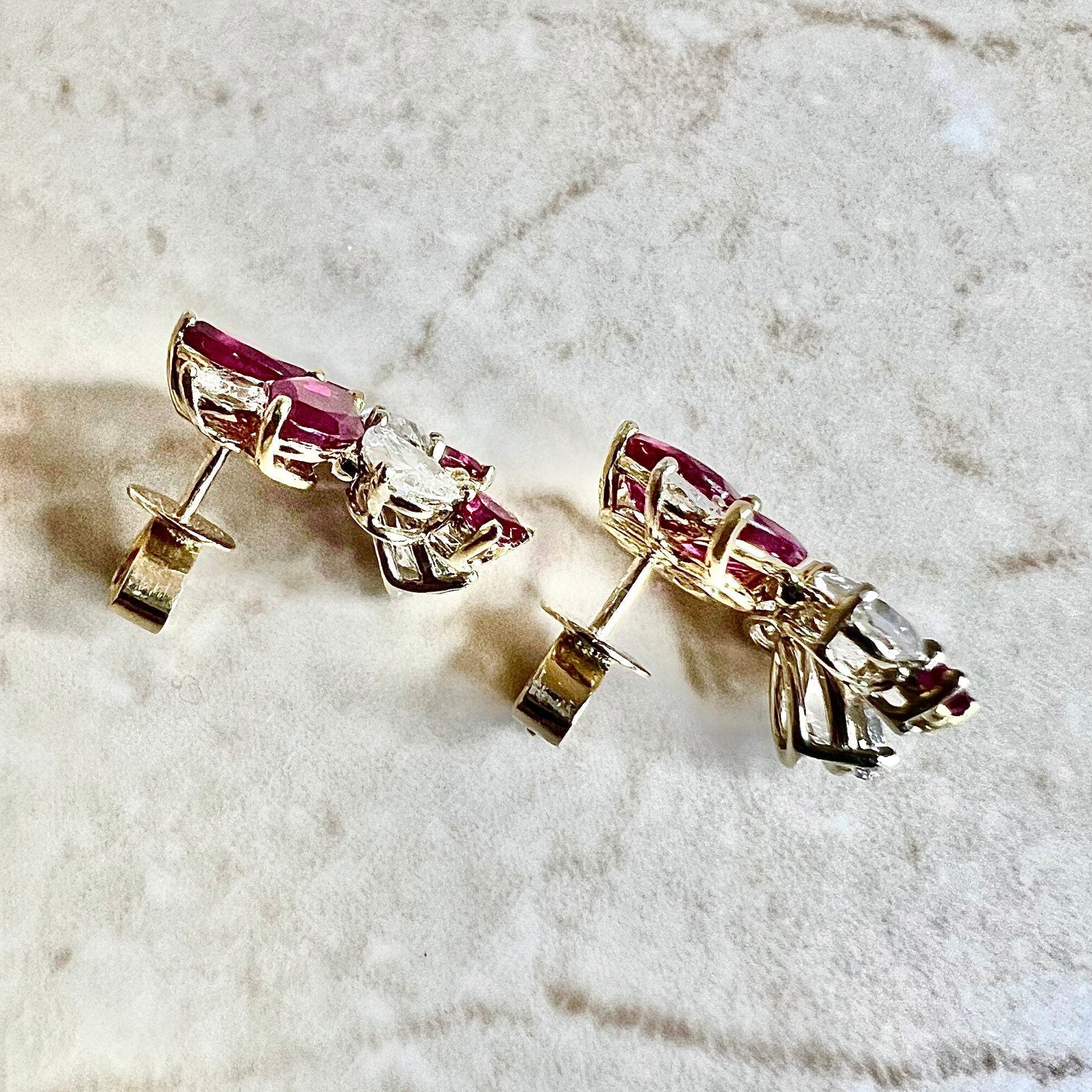 Important Handcrafted 18K Untreated Burmese Ruby & Diamond Earrings By Carvin French - Yellow Gold Ruby Earrings - Ruby Cluster Earrings