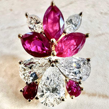 Important Handcrafted 18K Untreated Burmese Ruby & Diamond Earrings By Carvin French - Yellow Gold Ruby Earrings - Ruby Cluster Earrings