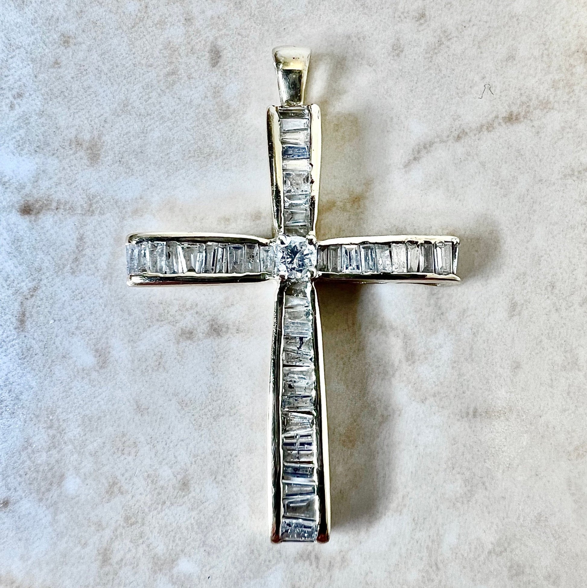 Vintage 10K Diamond Cross Pendant Necklace 1 CTTW - Yellow Gold Diamond Pendant - Religious Jewelry - Mother’s Day Gift - Best Gifts For Her
