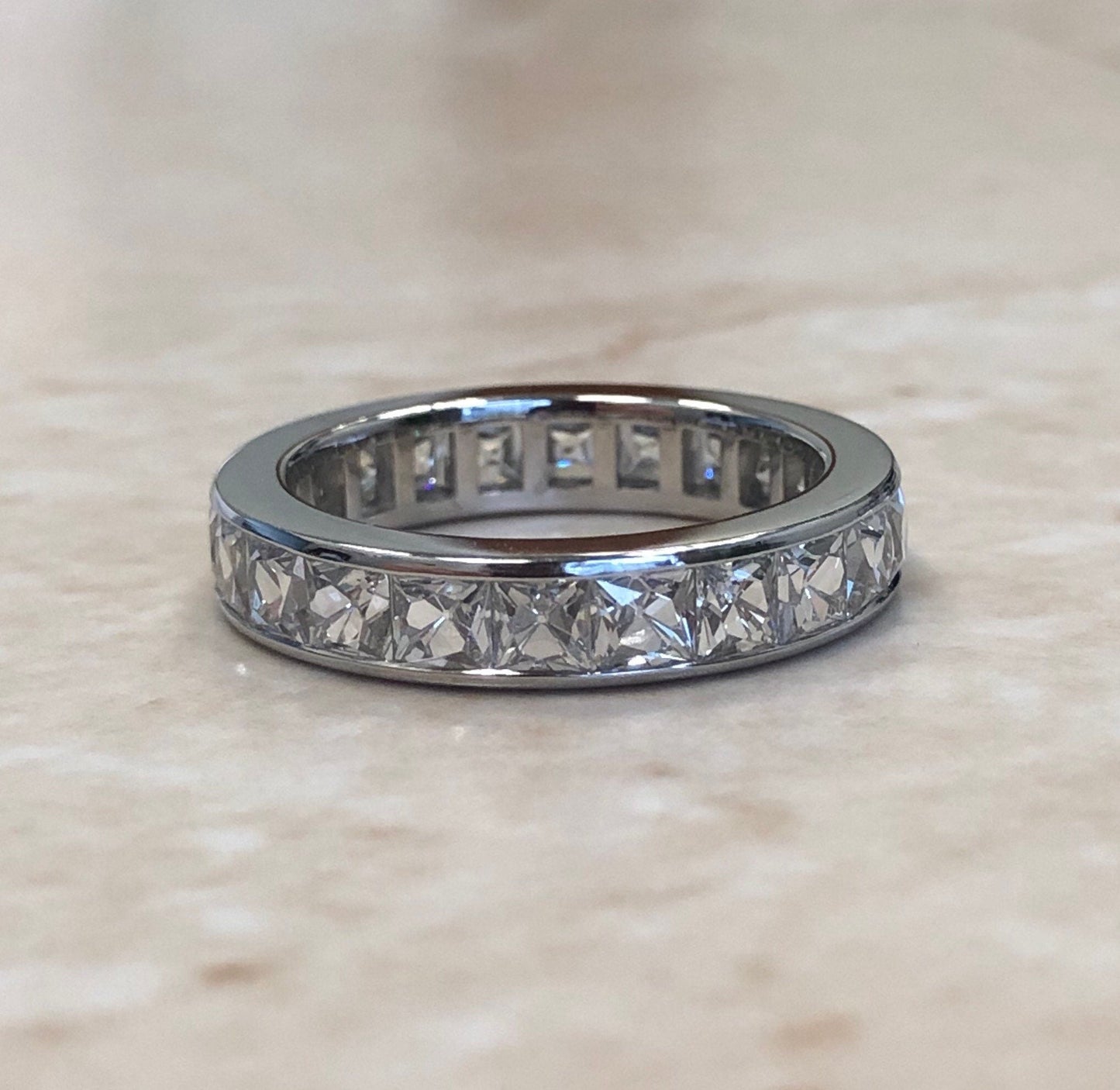 French Cut Diamond Eternity Band Handcrafted In Platinum - Eternity Ring - Wedding Ring - Bridal Jewelry - 3.75 CTTW